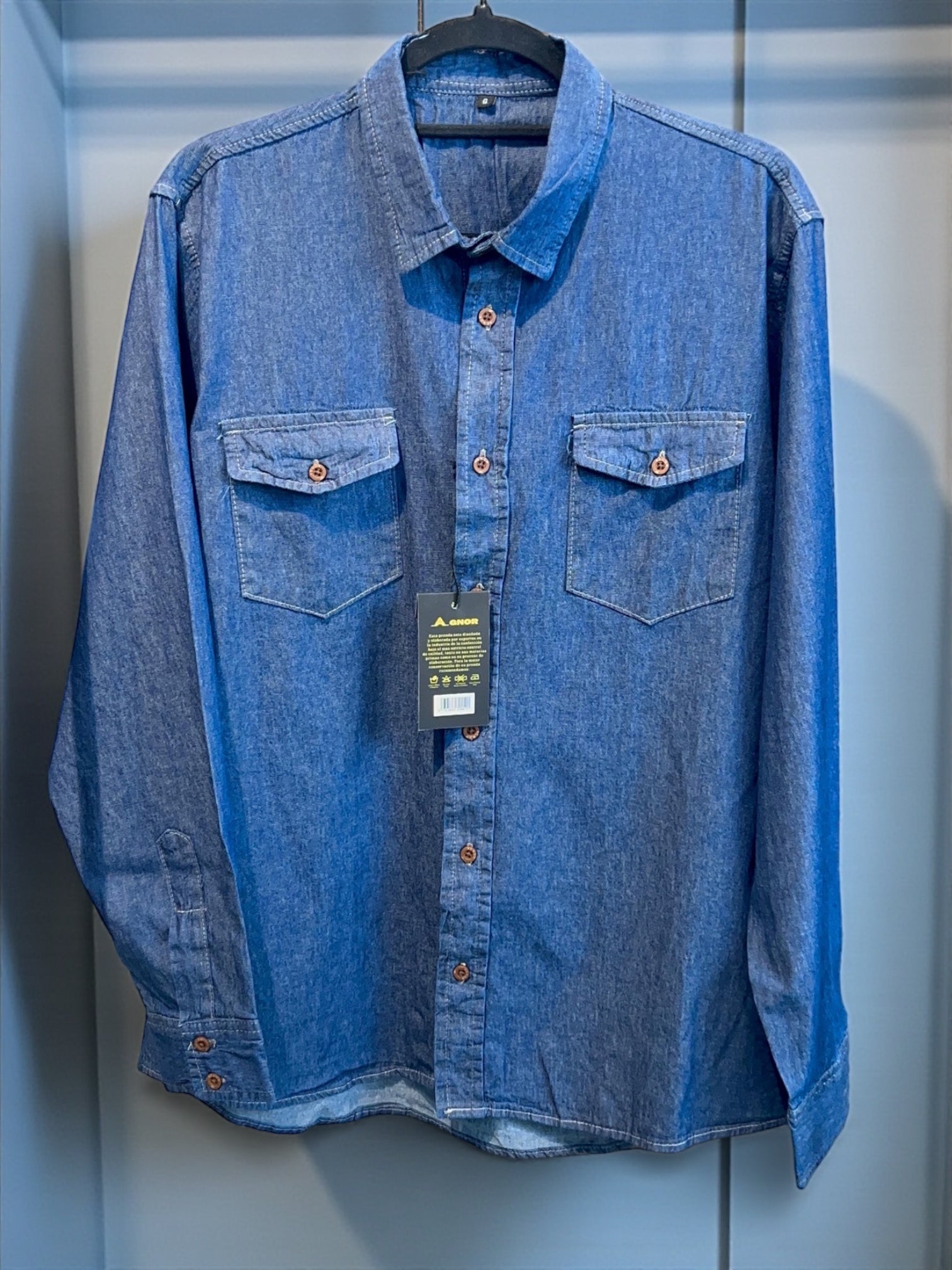 Camisa mezclilla manga larga Agnor para caballero tejido premium azul Mod. HAgCL33