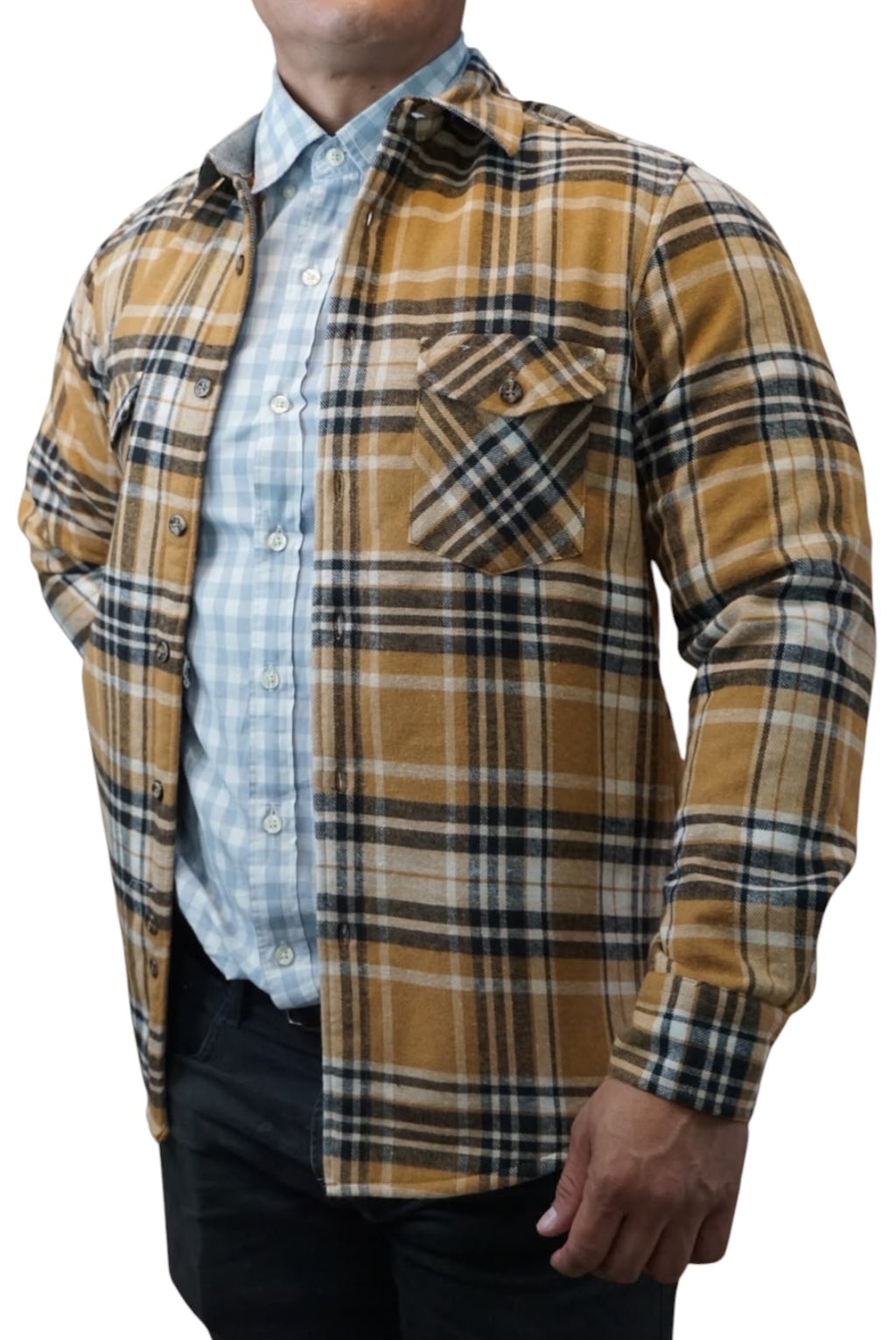 Camisola aborregada manga larga Agnor para caballero mostaza franela premium Mod. HAgCL41
