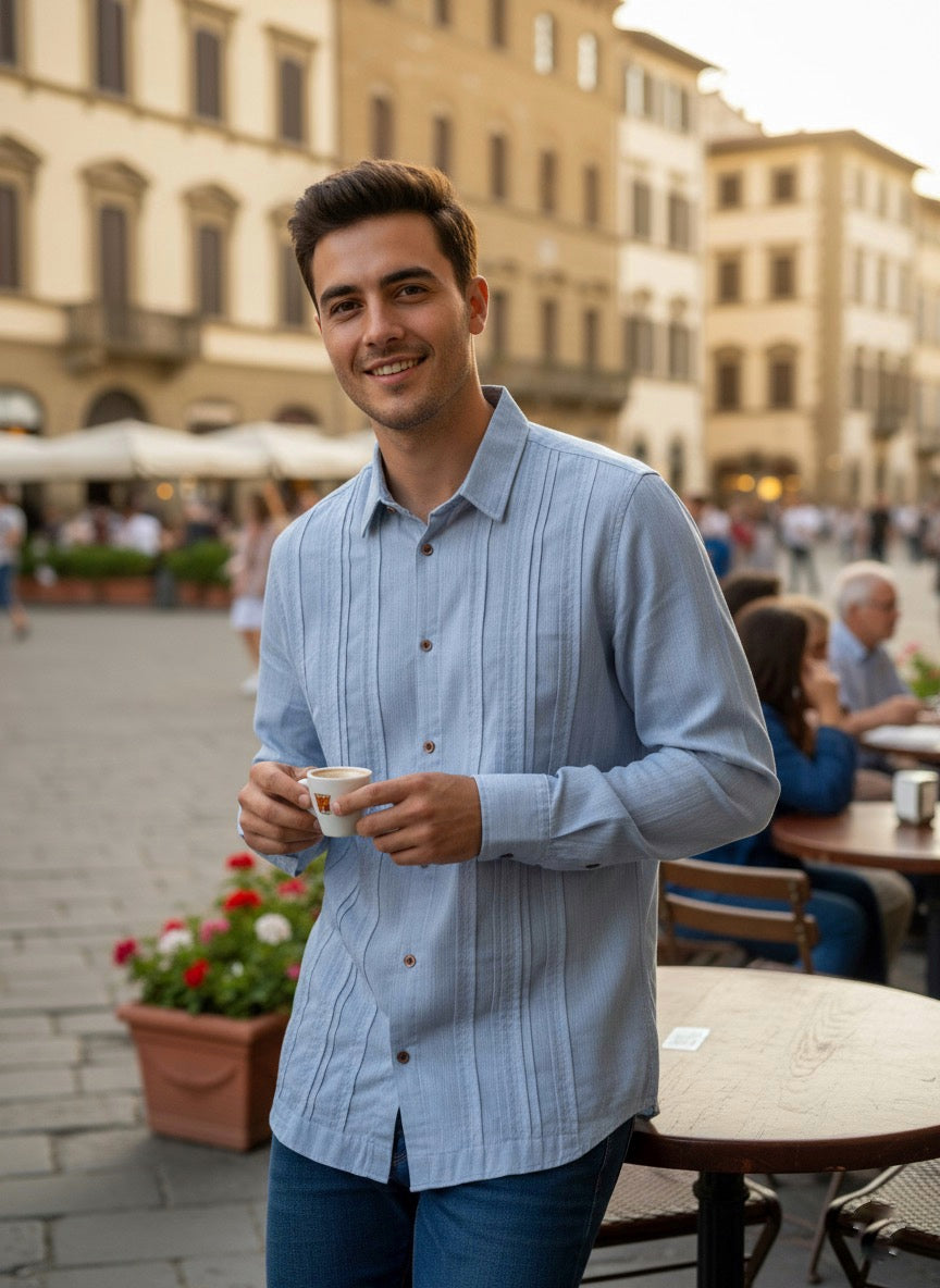 Camisa guayabera manga larga Agnor para caballero azul Mod. HAgCL22