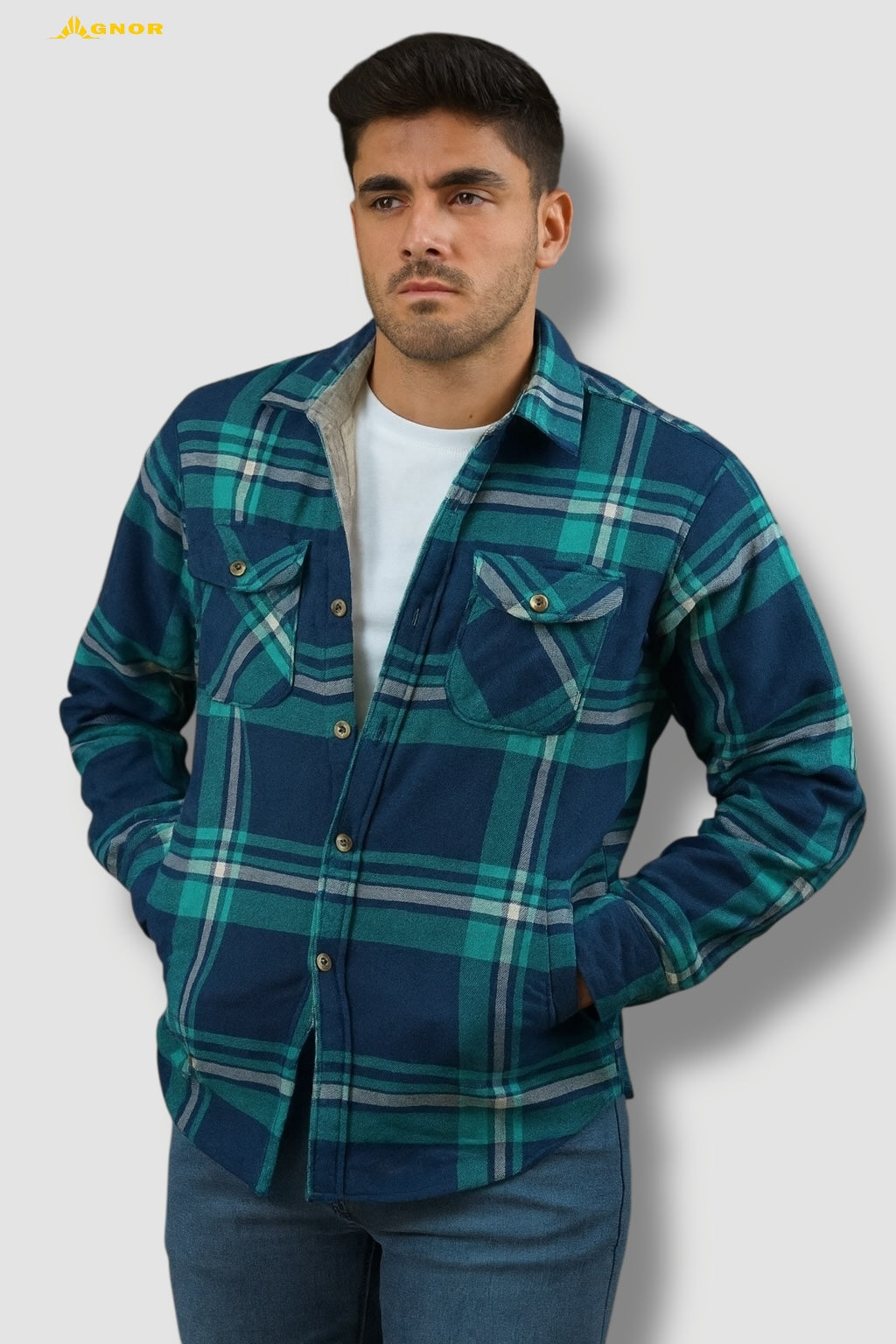 Camisola aborregada manga larga Agnor para caballero Esmeralda franela premium Mod. HAgCL21