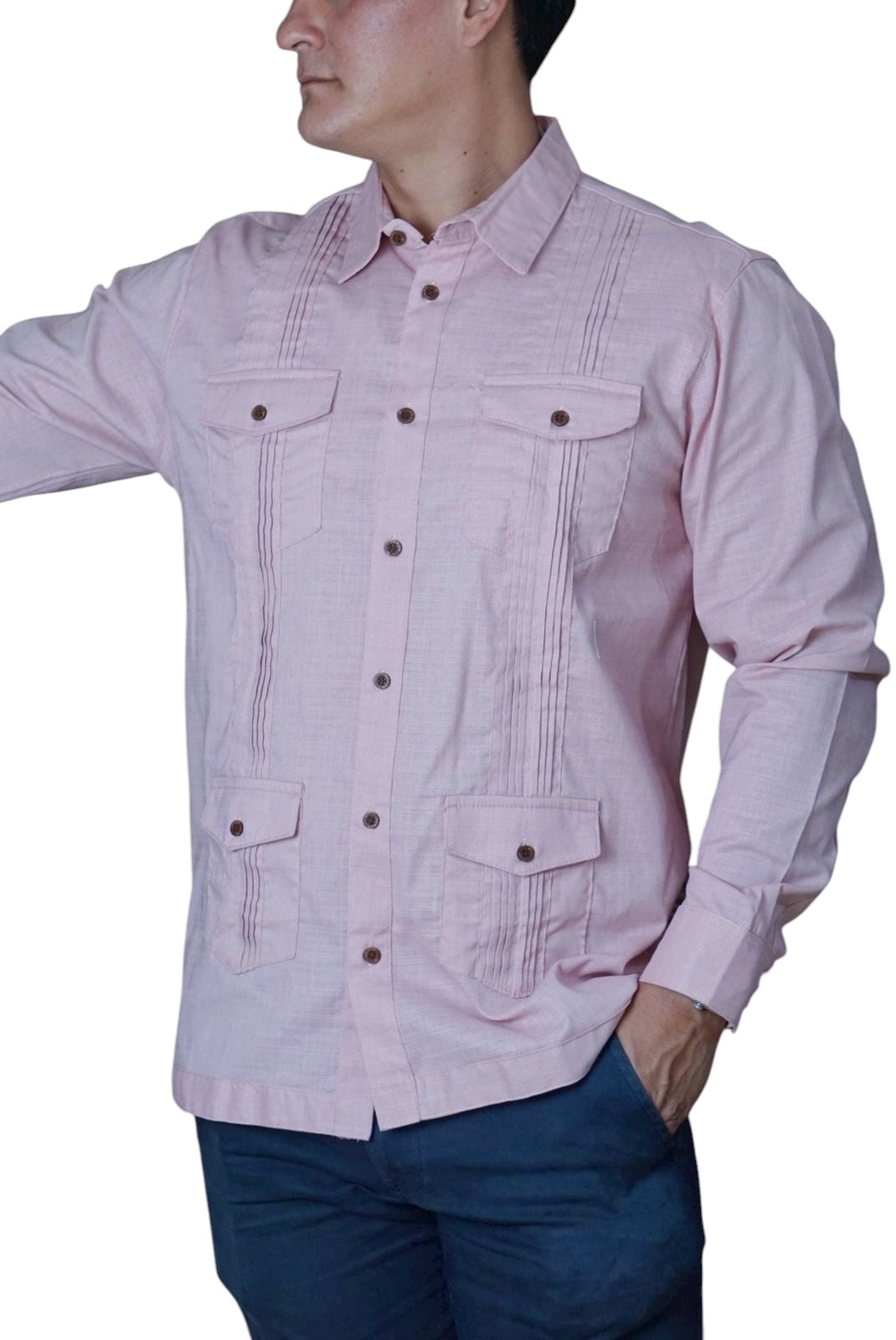 Camisa guayabera manga larga Agnor para caballero rosa tipo lino premium Mod. HAgCL29