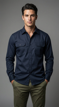 Camisa de gabardina manga larga Agnor para caballero marino premium Mod. HAgCL31
