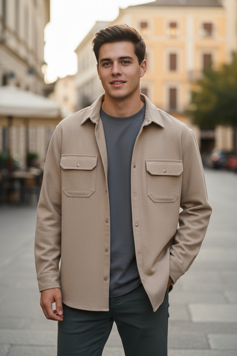 Camisola franela manga larga Agnor para caballero beige Mod. HAgCL23