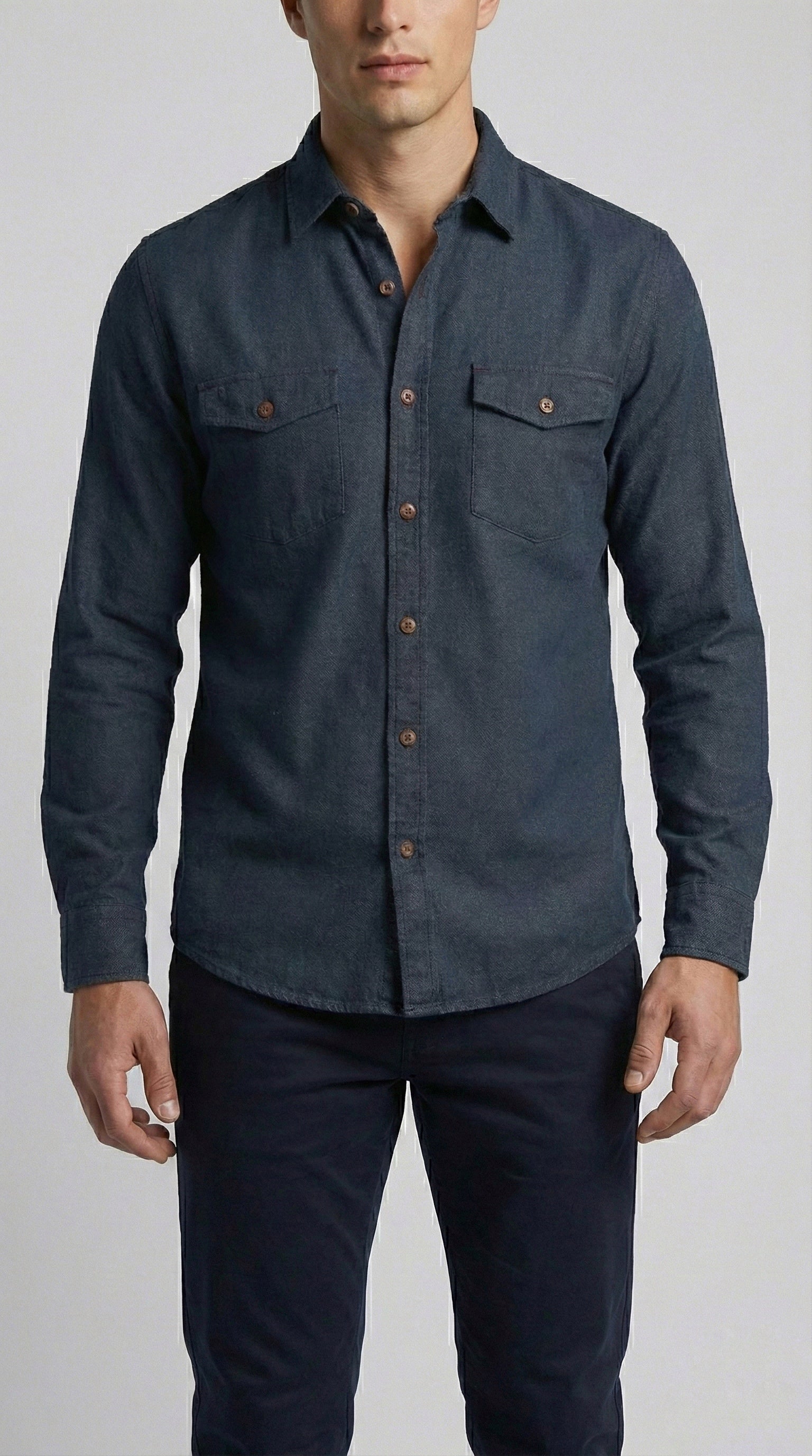 Camisa mezclilla manga larga Agnor para caballero tejido premium negro Mod. HAgCL33