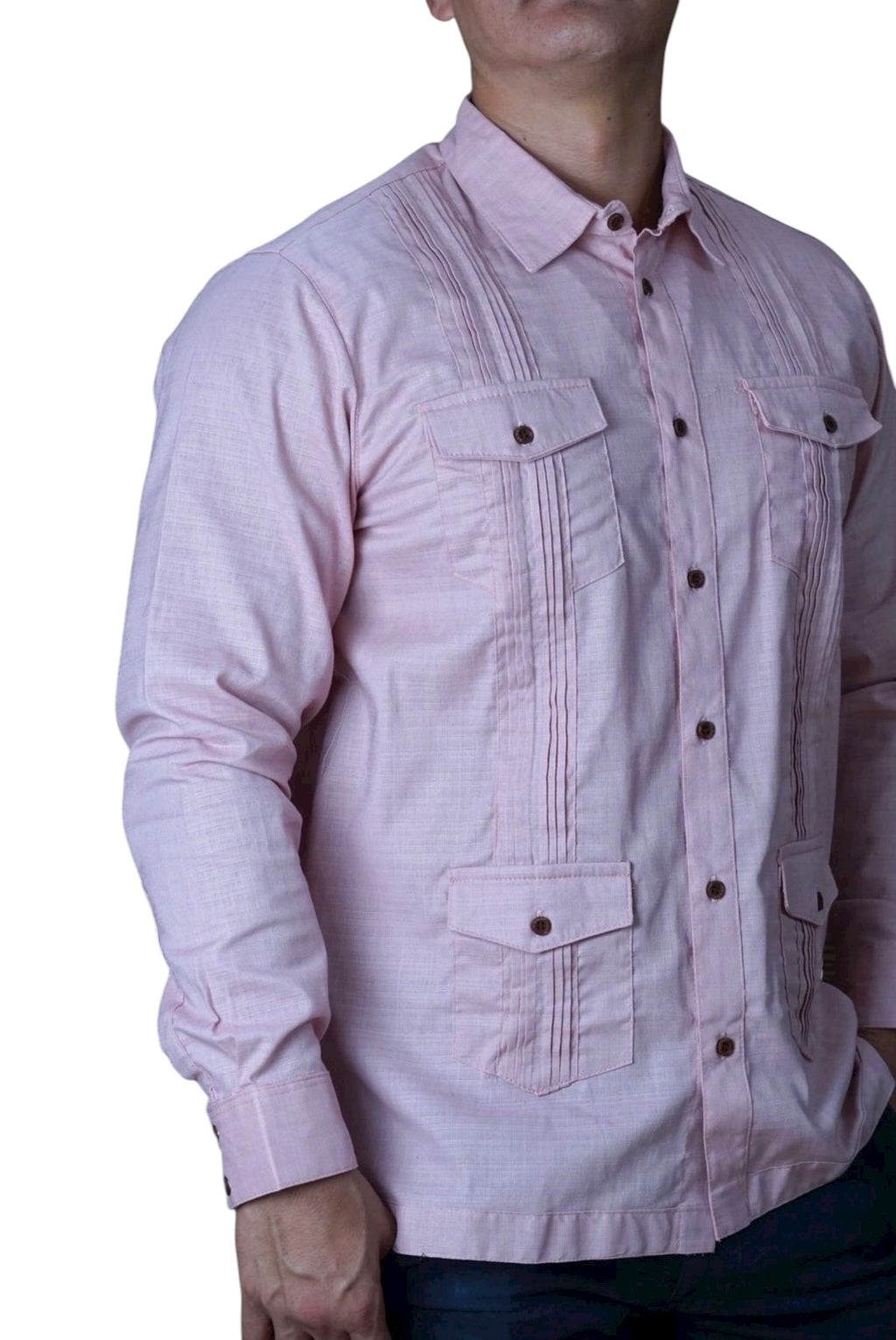 Camisa guayabera manga larga Agnor para caballero rosa tipo lino premium Mod. HAgCL29