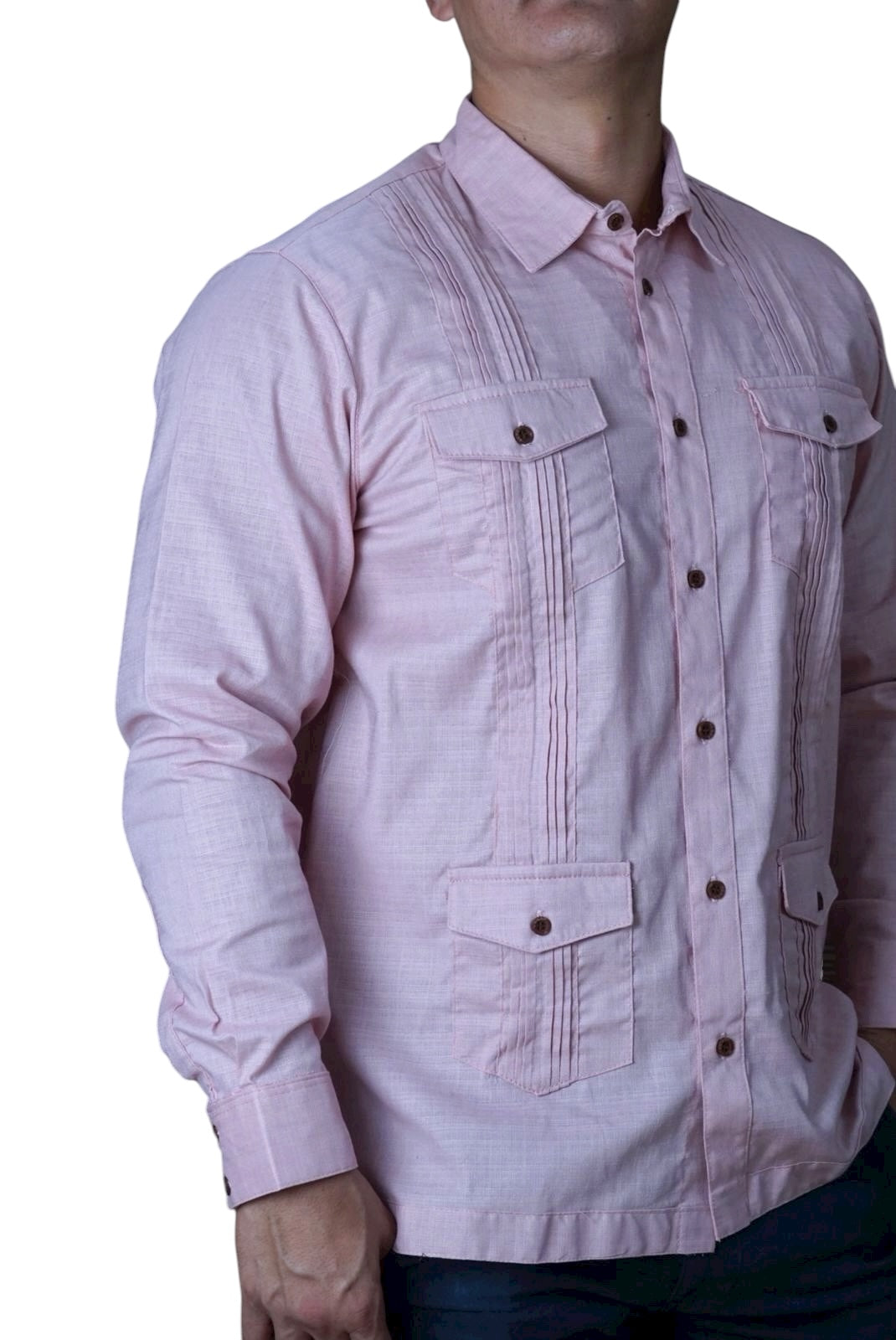 Camisa guayabera manga larga Agnor para caballero rosa tipo lino premium Mod. HAgCL29