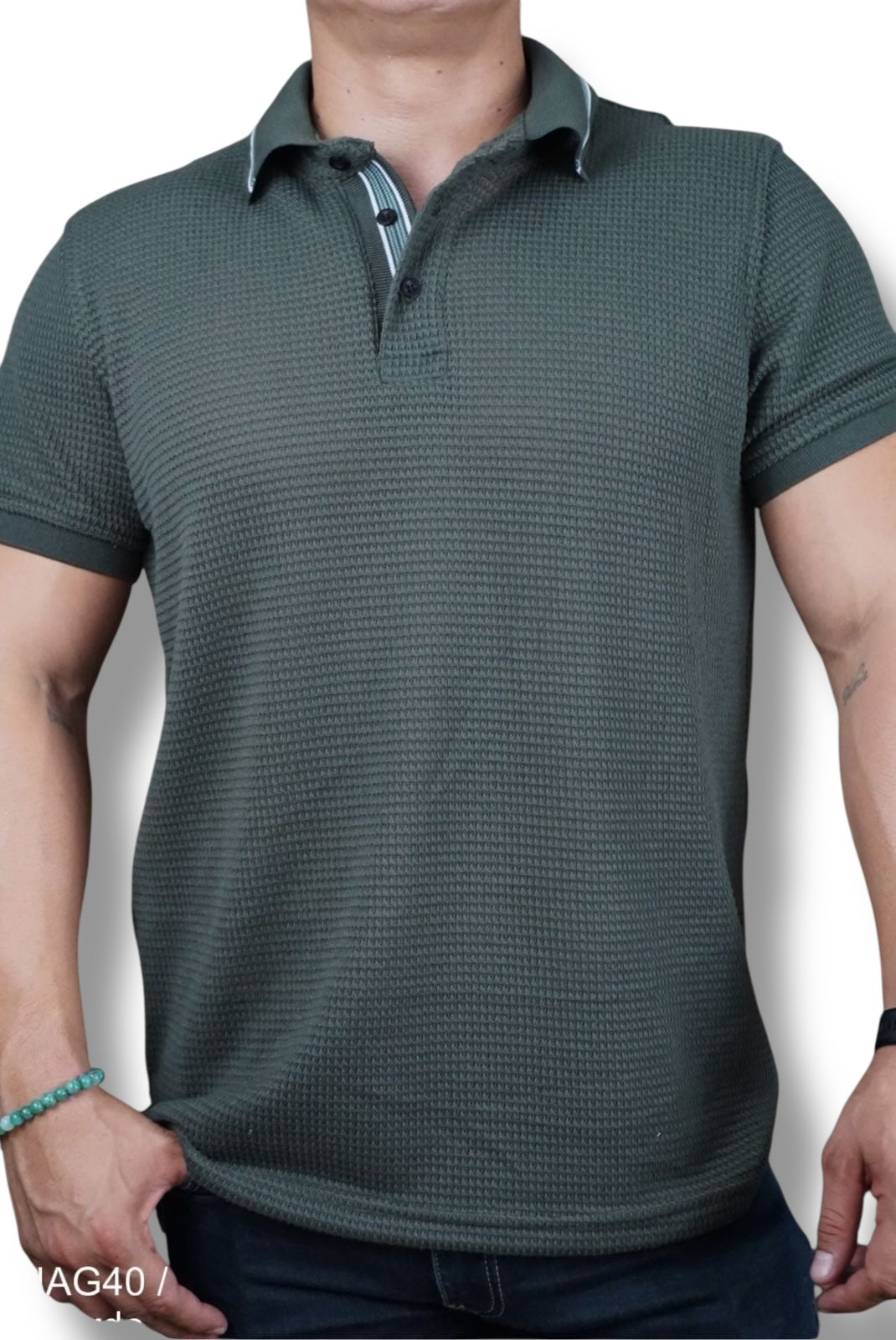 Playera cuello polo Agnor para caballero tejido Waffle Militar Mod. HAg40
