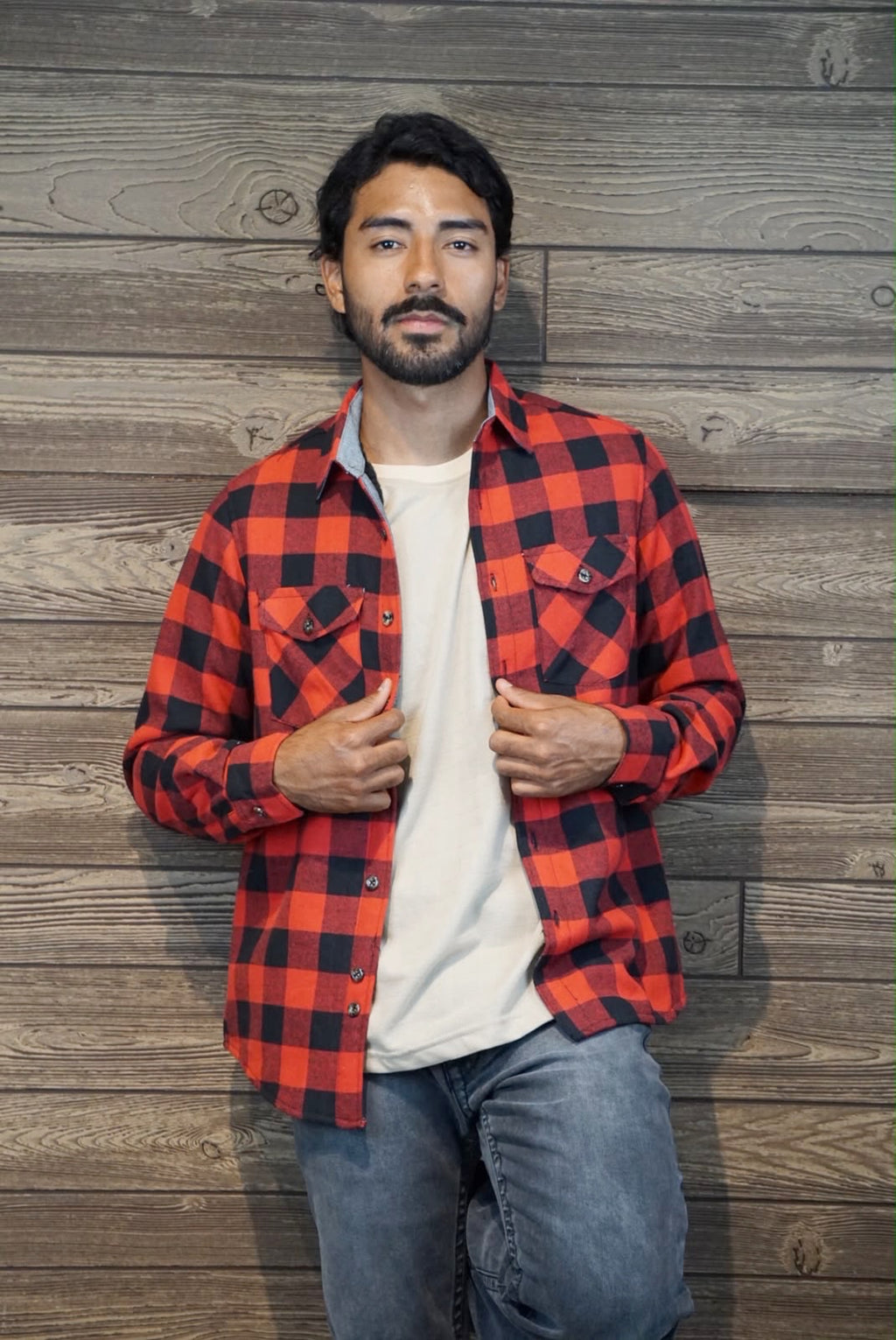 Camisola aborregada manga larga Agnor para caballero rojo franela premium Mod. HAgCL42