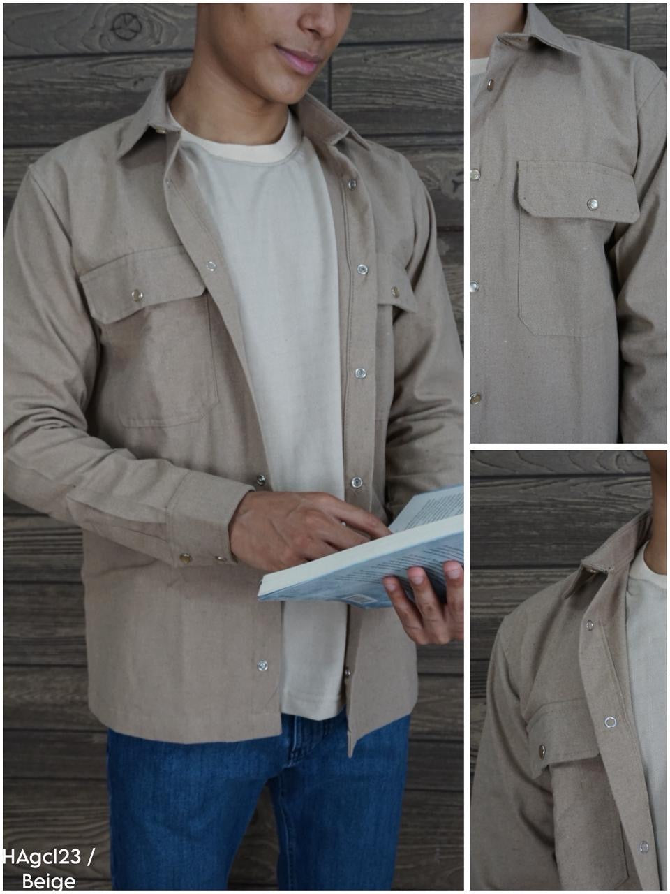 Camisola franela manga larga Agnor para caballero beige Mod. HAgCL23