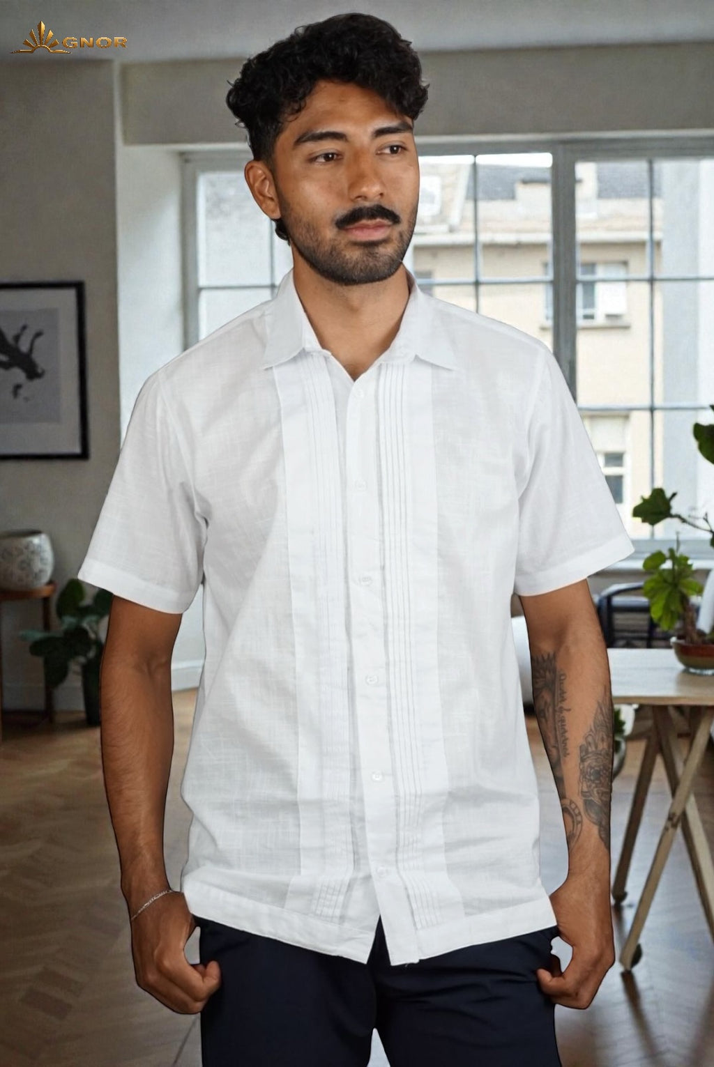 Camisa guayabera manga corta Agnor para caballero Blanco premium Mod. HAgCC20