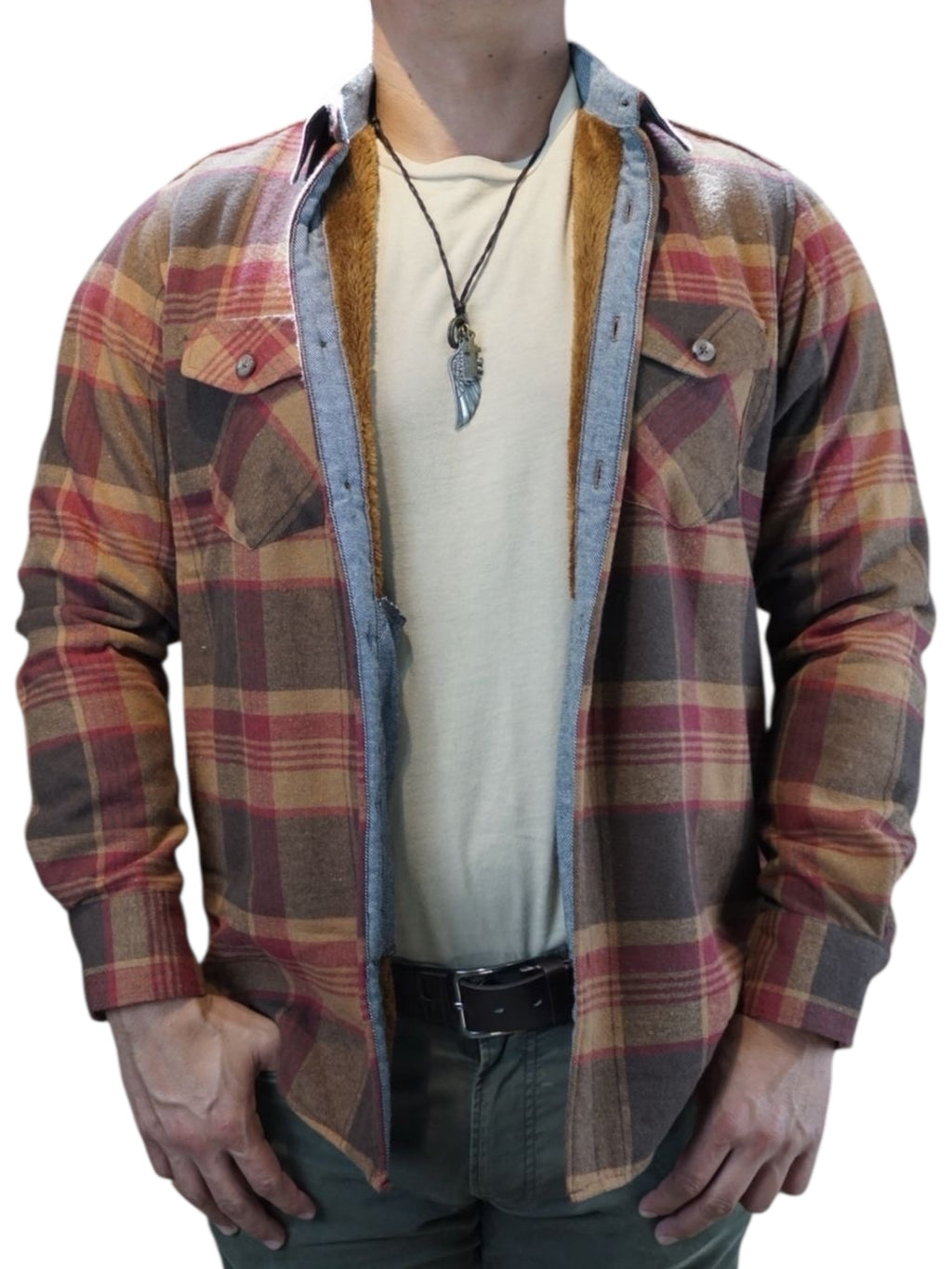 Camisola aborregada manga larga Agnor para caballero ocre franela premium Mod. HAgCL30