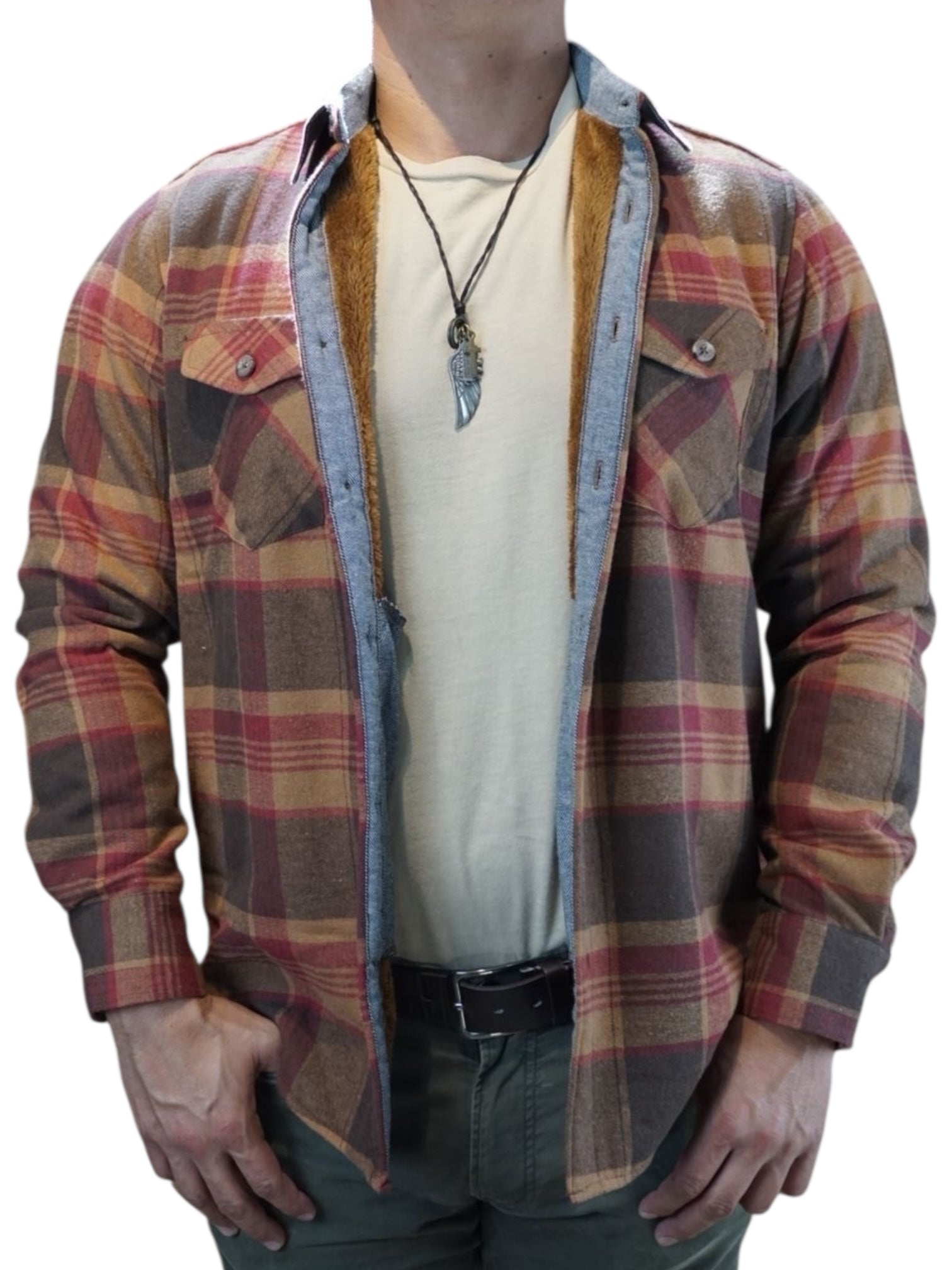 Camisola aborregada manga larga Agnor para caballero ocre franela premium Mod. HAgCL30