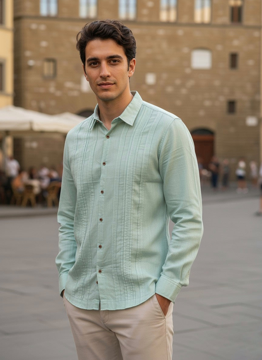 Camisa guayabera manga larga Agnor para caballero verde Mod. HAgCL22