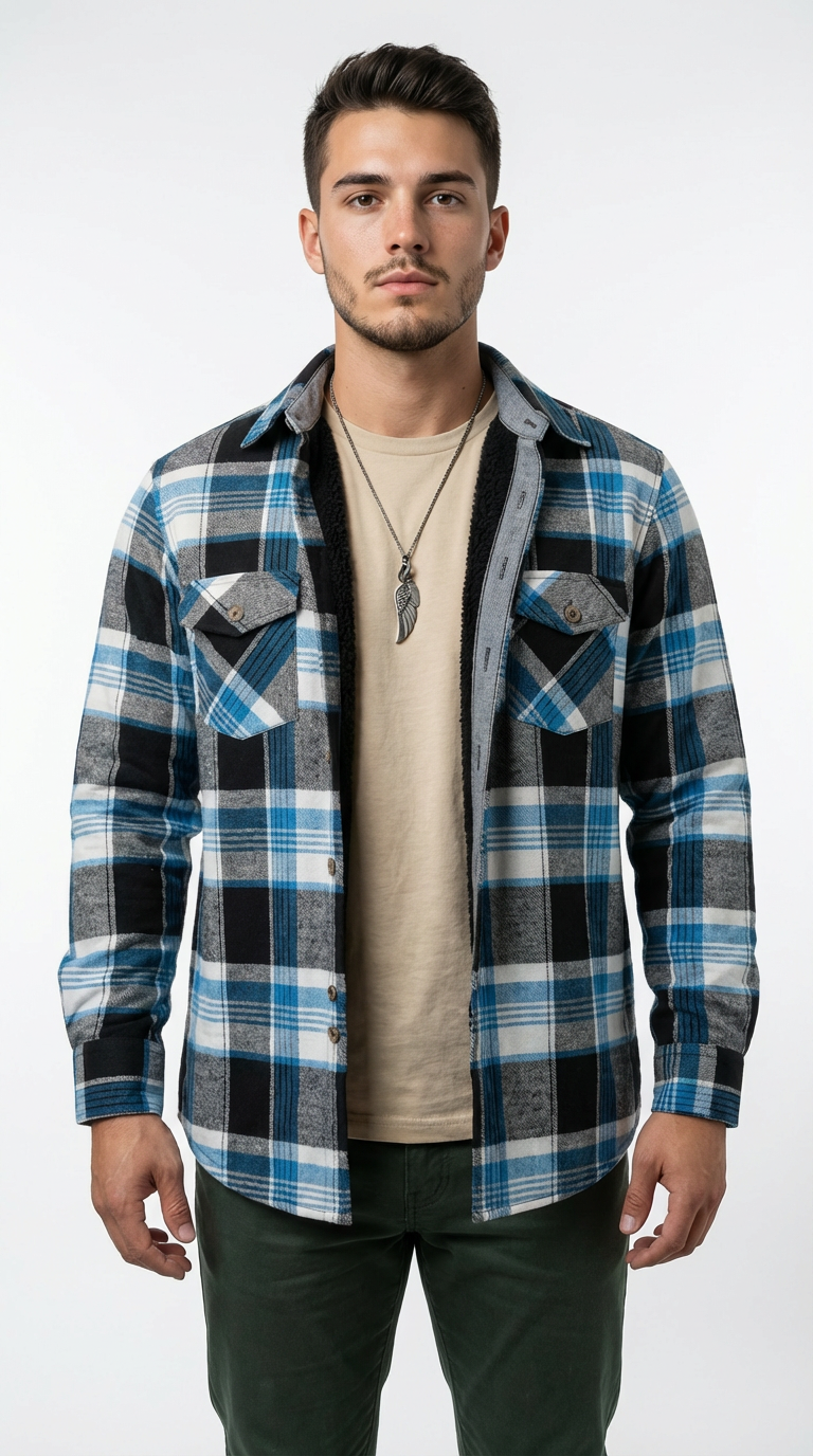 Camisola aborregada manga larga Agnor para caballero azul franela premium Mod. HAgCL30