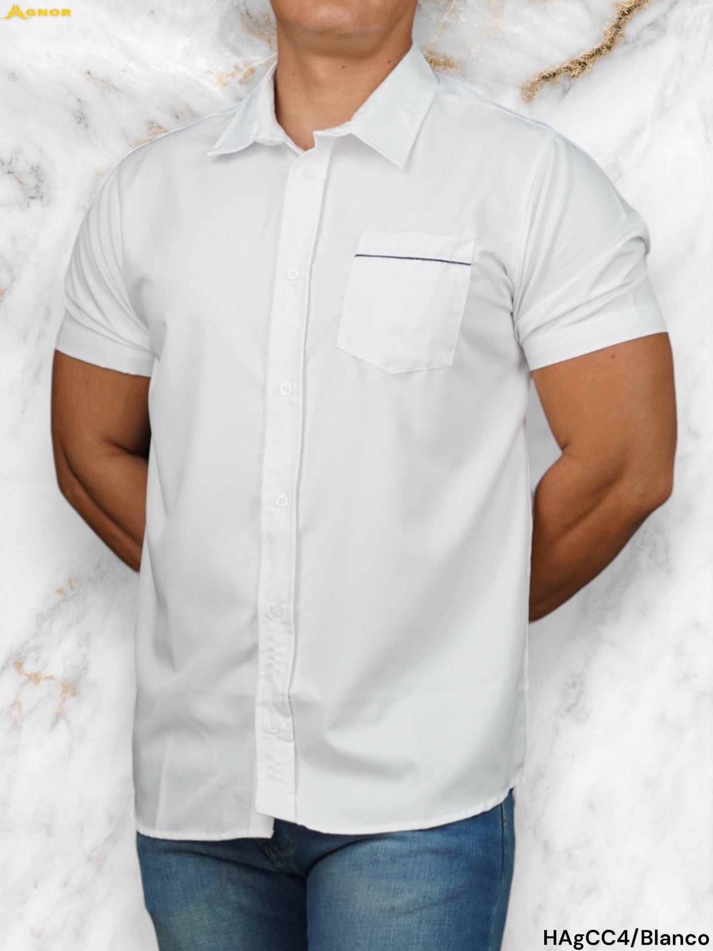 Camisa manga corta Agnor para caballero bambú Blanco Mod. HAgCC4