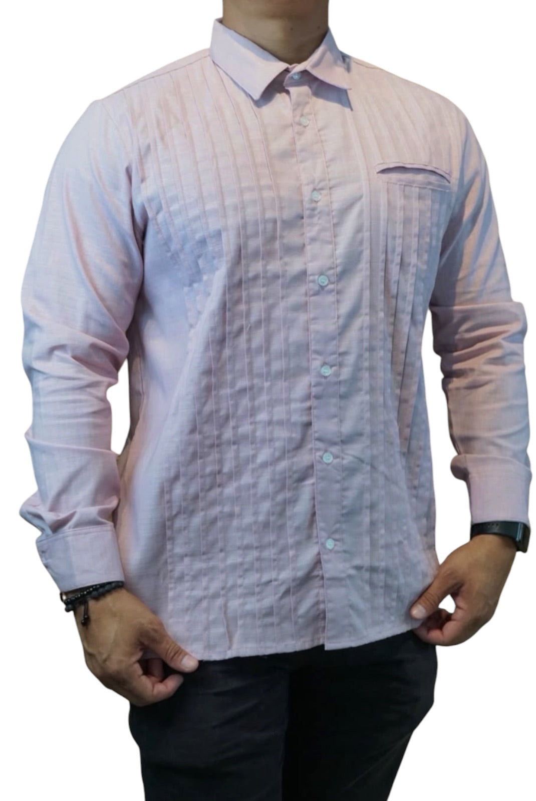 Camisa guayabera manga larga Agnor para caballero presidencial rosa tipo lino premium Mod. HAgCL39