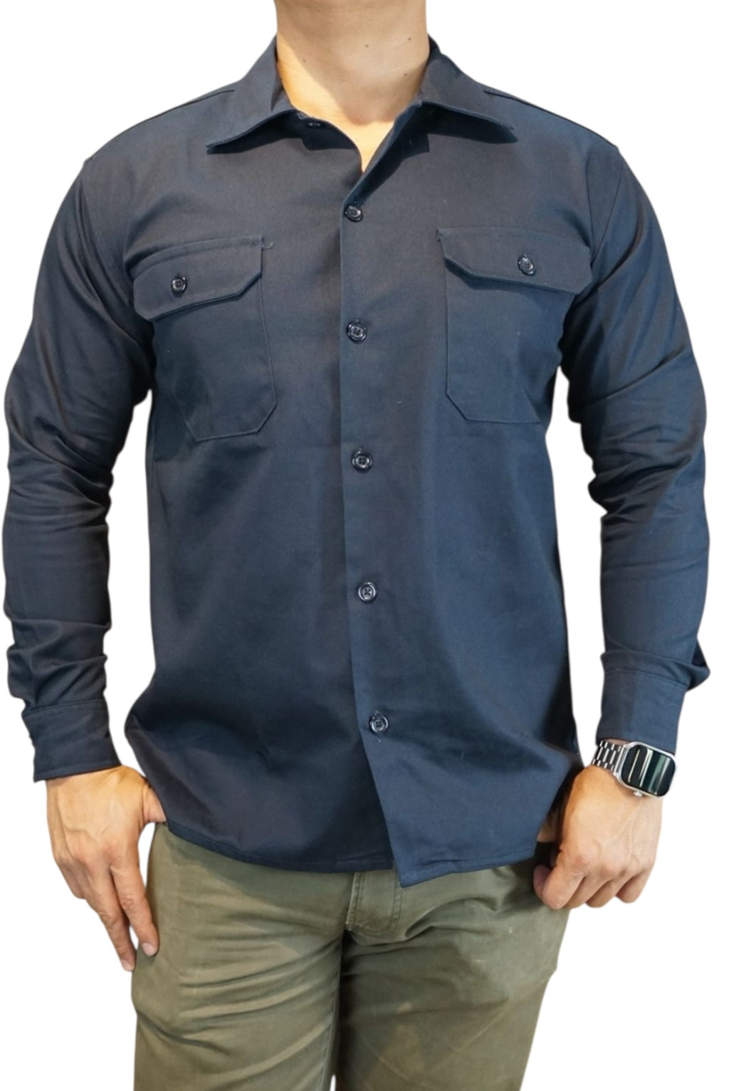 Camisa de gabardina manga larga Agnor para caballero marino premium Mod. HAgCL31