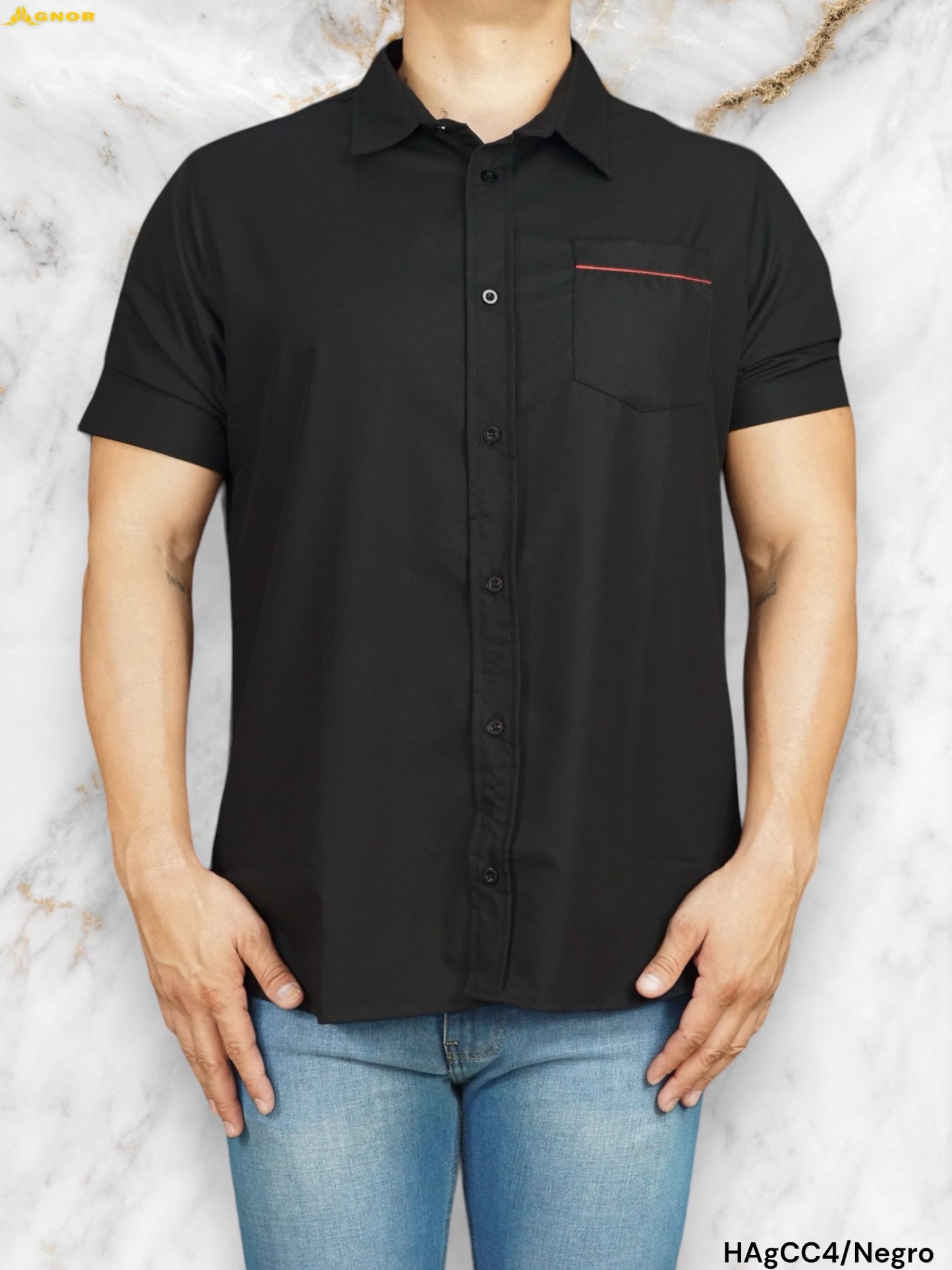 Camisa manga corta Agnor para caballero bambú Negro Mod. HAgCC4