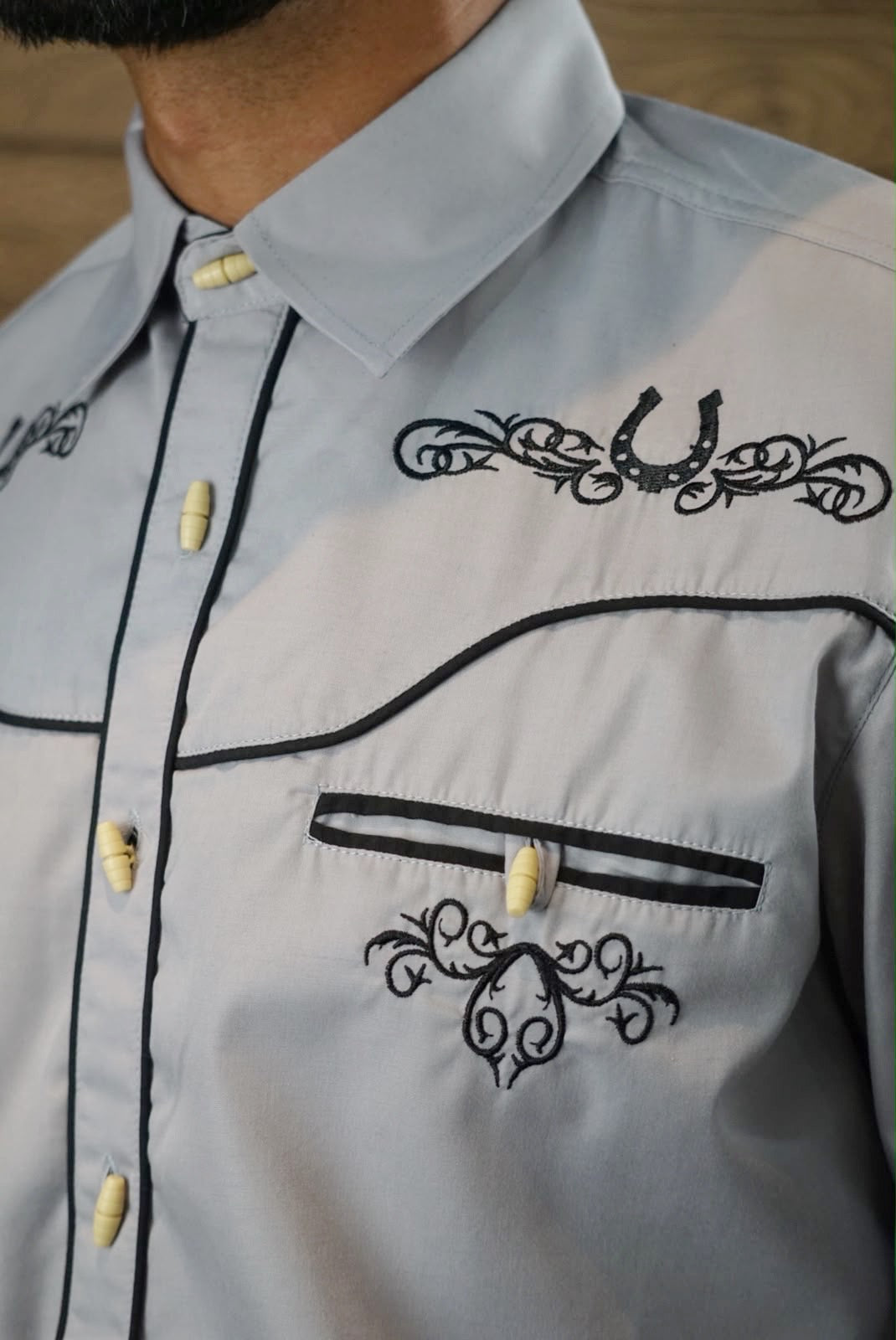 Camisa vaquera charra manga larga Agnor para caballero gris premium Mod. HAgCLVaq5
