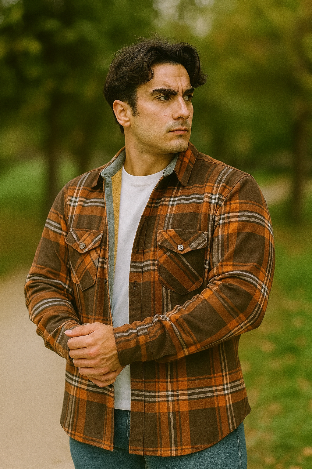 Camisola aborregada manga larga Agnor para caballero Ocre franela premium Mod. HAgCL21