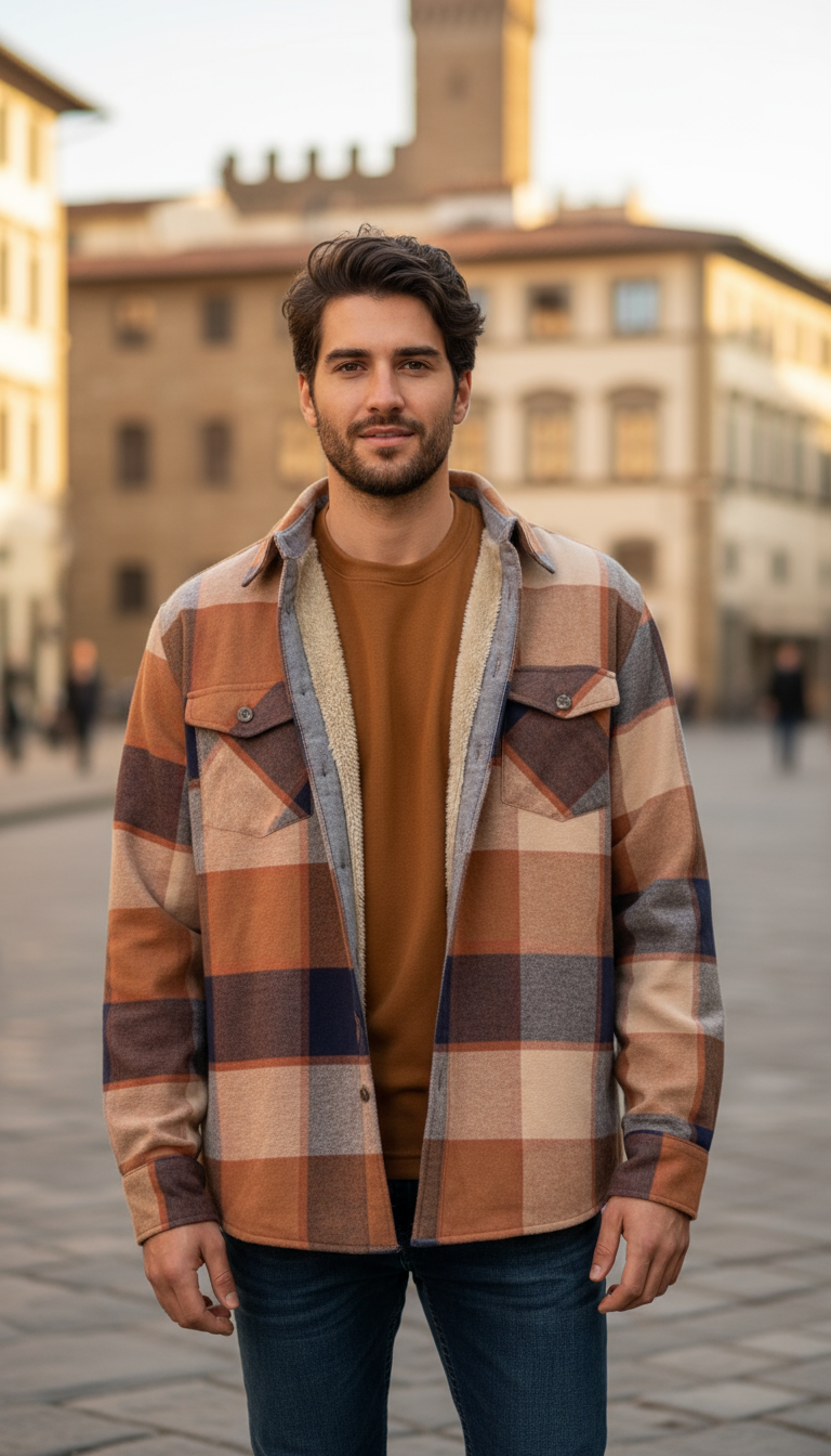 Camisola aborregada manga larga Agnor para caballero Naranja franela premium Mod. HAgCL26