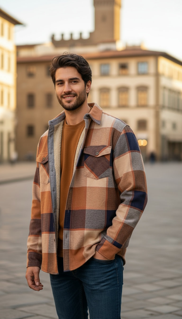 Camisola aborregada manga larga Agnor para caballero Naranja franela premium Mod. HAgCL26