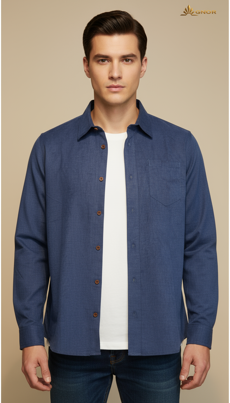 Camisa de panilla manga larga Agnor para caballero azul premium Mod. HAgCL28