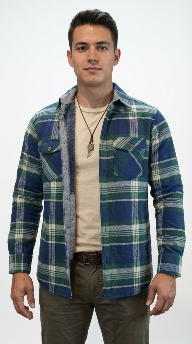 Camisola aborregada manga larga Agnor para caballero verde franela premium Mod. HAgCL30