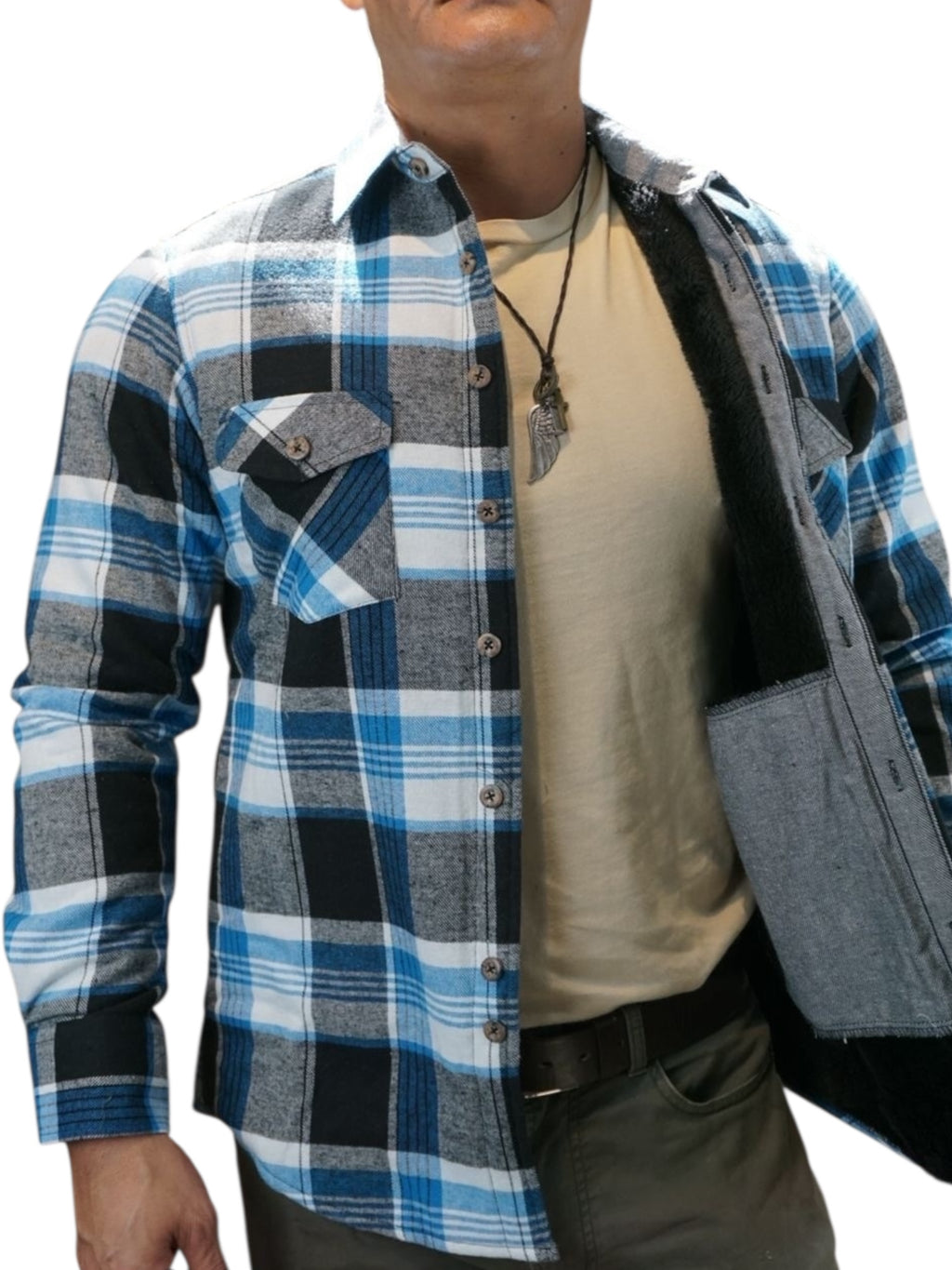 Camisola aborregada manga larga Agnor para caballero azul franela premium Mod. HAgCL30