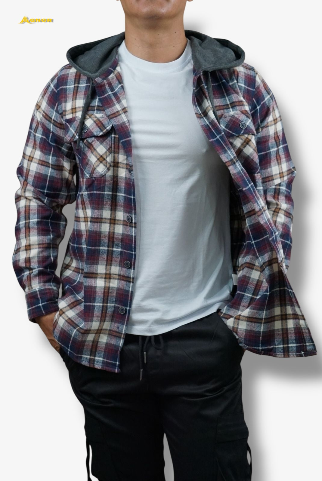 Camisola ligera manga larga Agnor para caballero vino franela premium Mod. HAgCL20