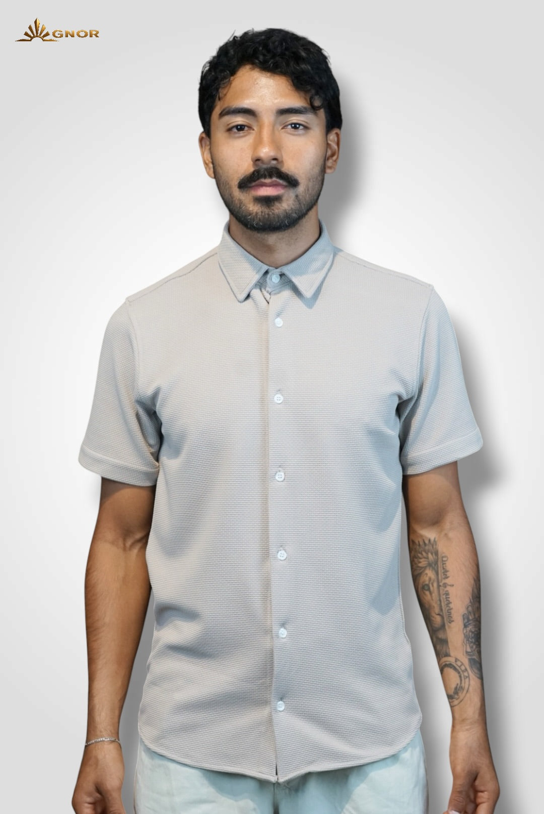 Playera cuello polo tipo camisa Agnor para caballero Beige premium Mod. HAg41