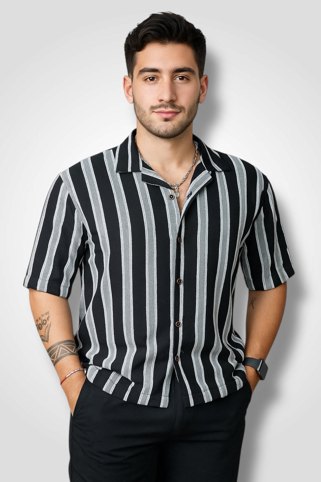 Camisa manga corta Agnor para caballero Negro oversize Mod. HAgCC16