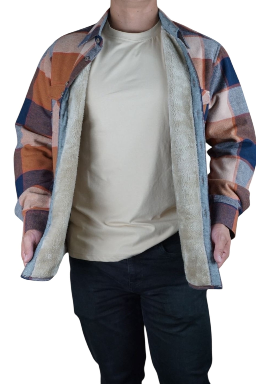 Camisola aborregada manga larga Agnor para caballero Naranja franela premium Mod. HAgCL26