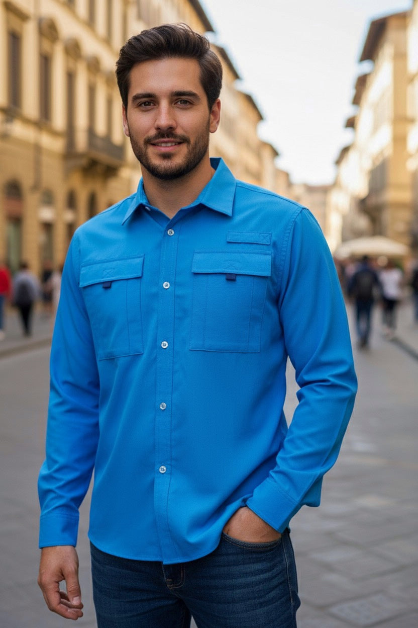 Camisa manga larga Agnor para caballero plumbago tipo Columbia Mod. HAgCL16