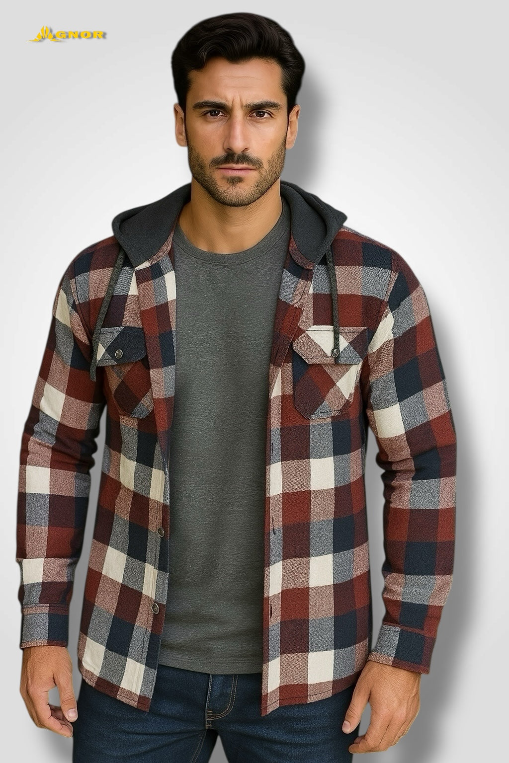Camisola ligera manga larga Agnor para caballero rojo tipo franela premium Mod. HAgCL18