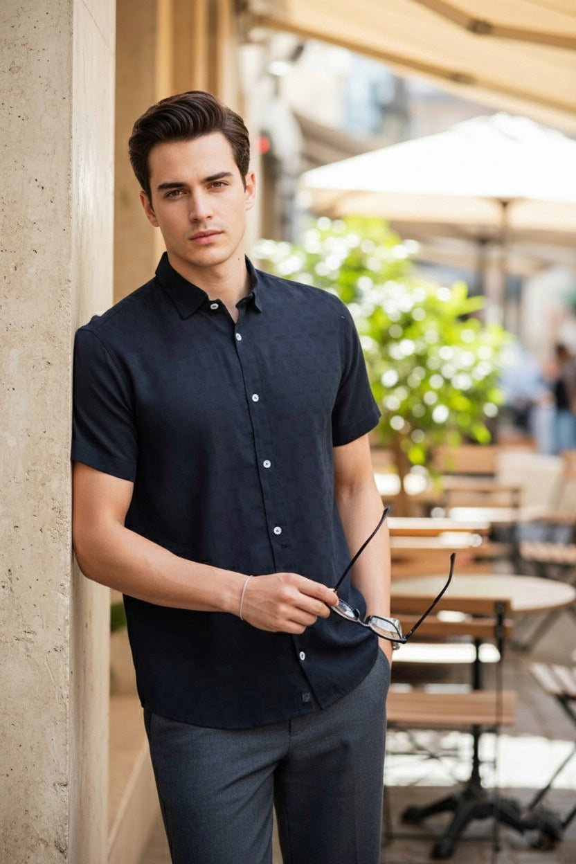 Camisa manga corta Agnor para caballero 100 % algodón Negro Mod. HAgCC14