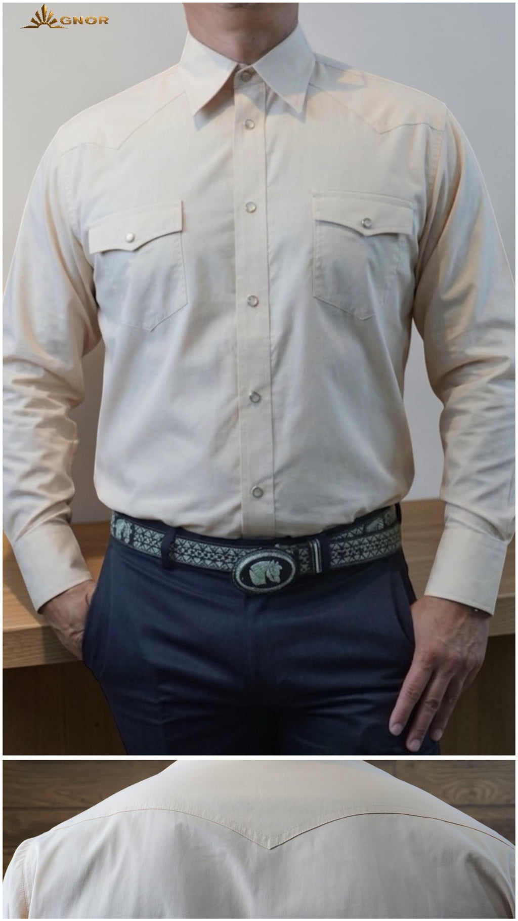Camisa vaquera manga larga Agnor para caballero Beige premium Mod. HAgCL35