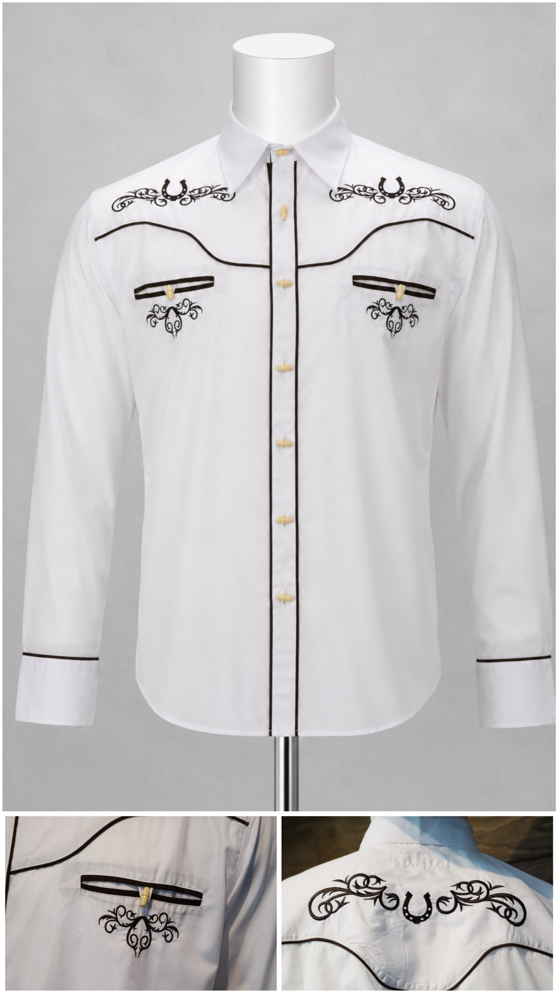 Camisa vaquera charra manga larga Agnor para caballero blanco premium Mod. HAgCLVaq5