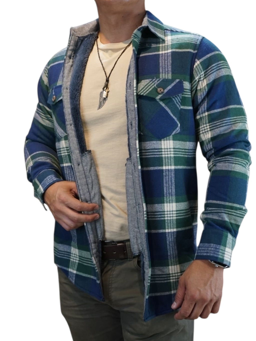 Camisola aborregada manga larga Agnor para caballero verde franela premium Mod. HAgCL30