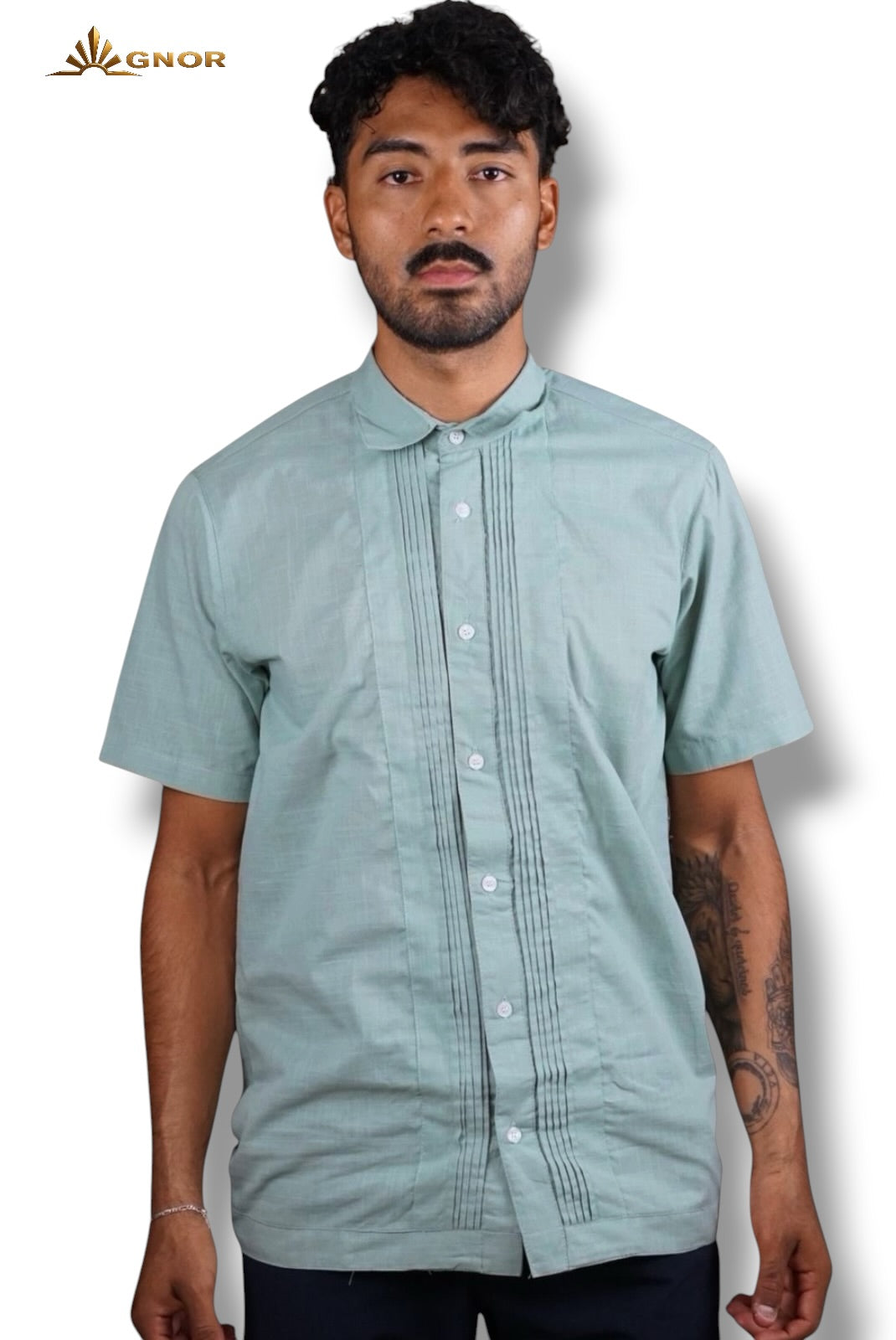 Camisa guayabera manga corta Agnor para caballero Verde premium Mod. HAgCC20