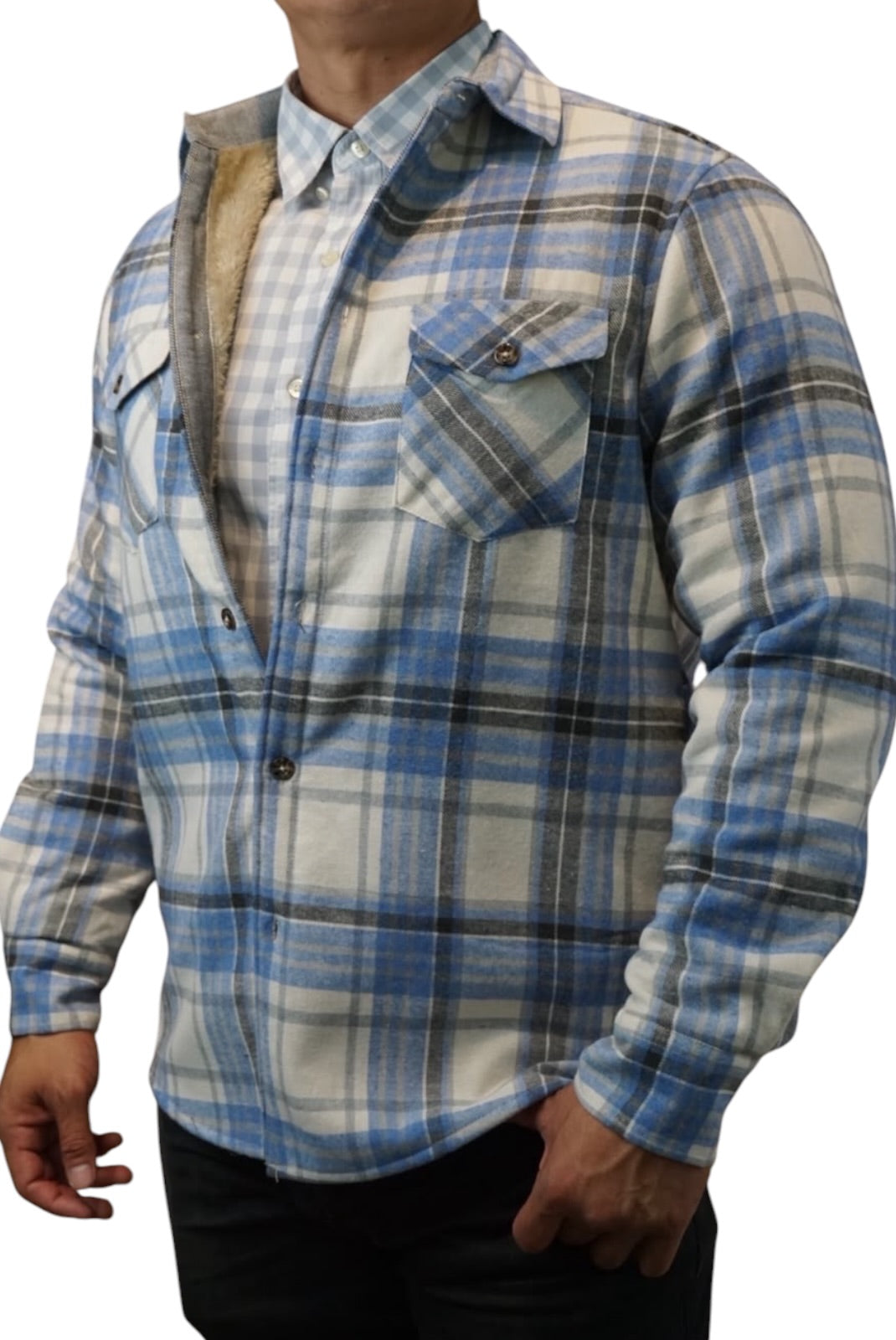 Camisola aborregada manga larga Agnor para caballero celeste franela premium Mod. HAgCL41