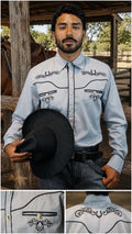 Camisa vaquera charra manga larga Agnor para caballero gris premium Mod. HAgCLVaq5