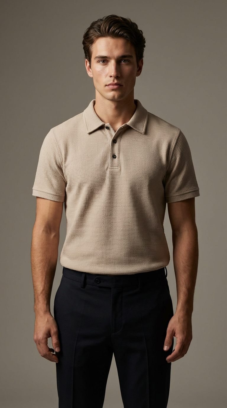 Playera cuello polo Agnor para caballero tejido algodón premium Beige Mod. HAg30