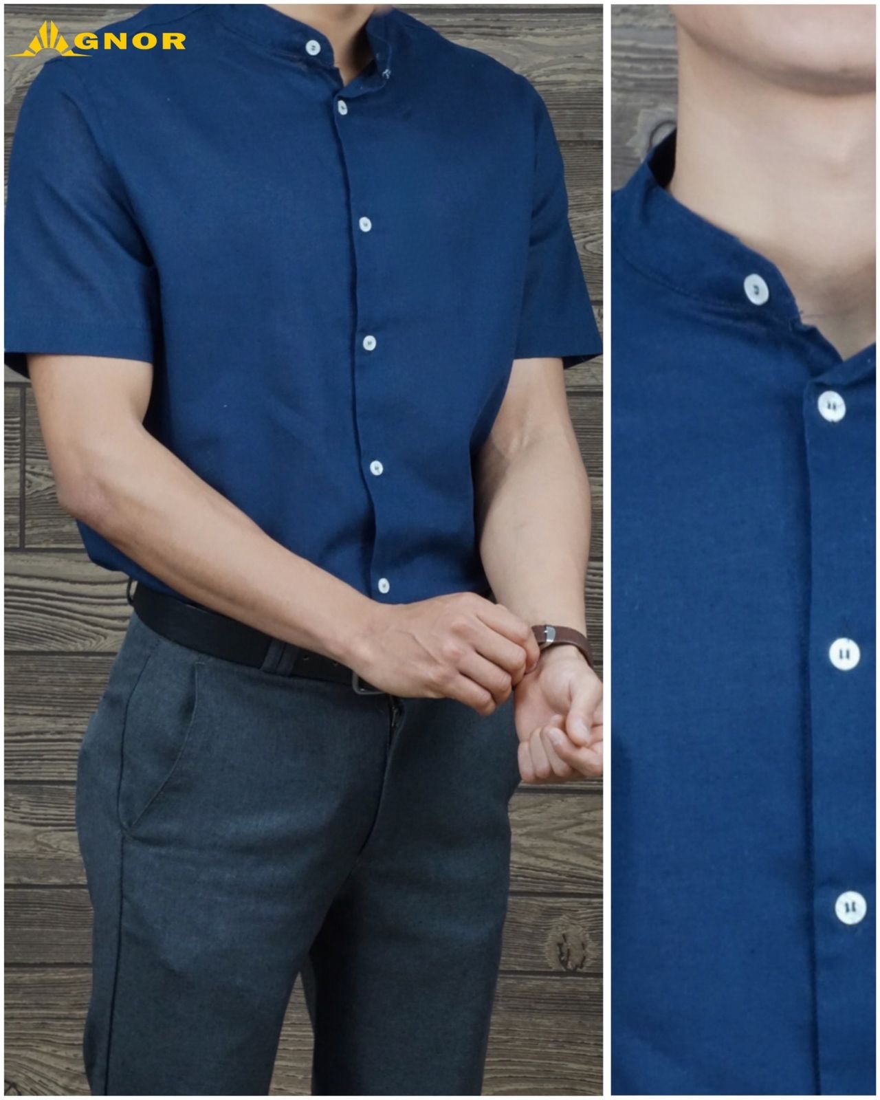 Camisa manga corta Agnor para caballero manga corta Marino tipo lino Mod. HAgCC8