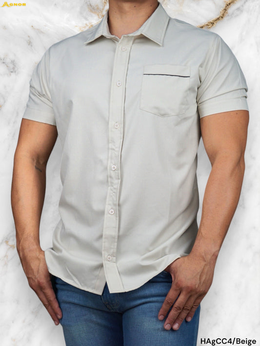 Camisa manga corta Agnor para caballero bambú Beige Mod. HAgCC4