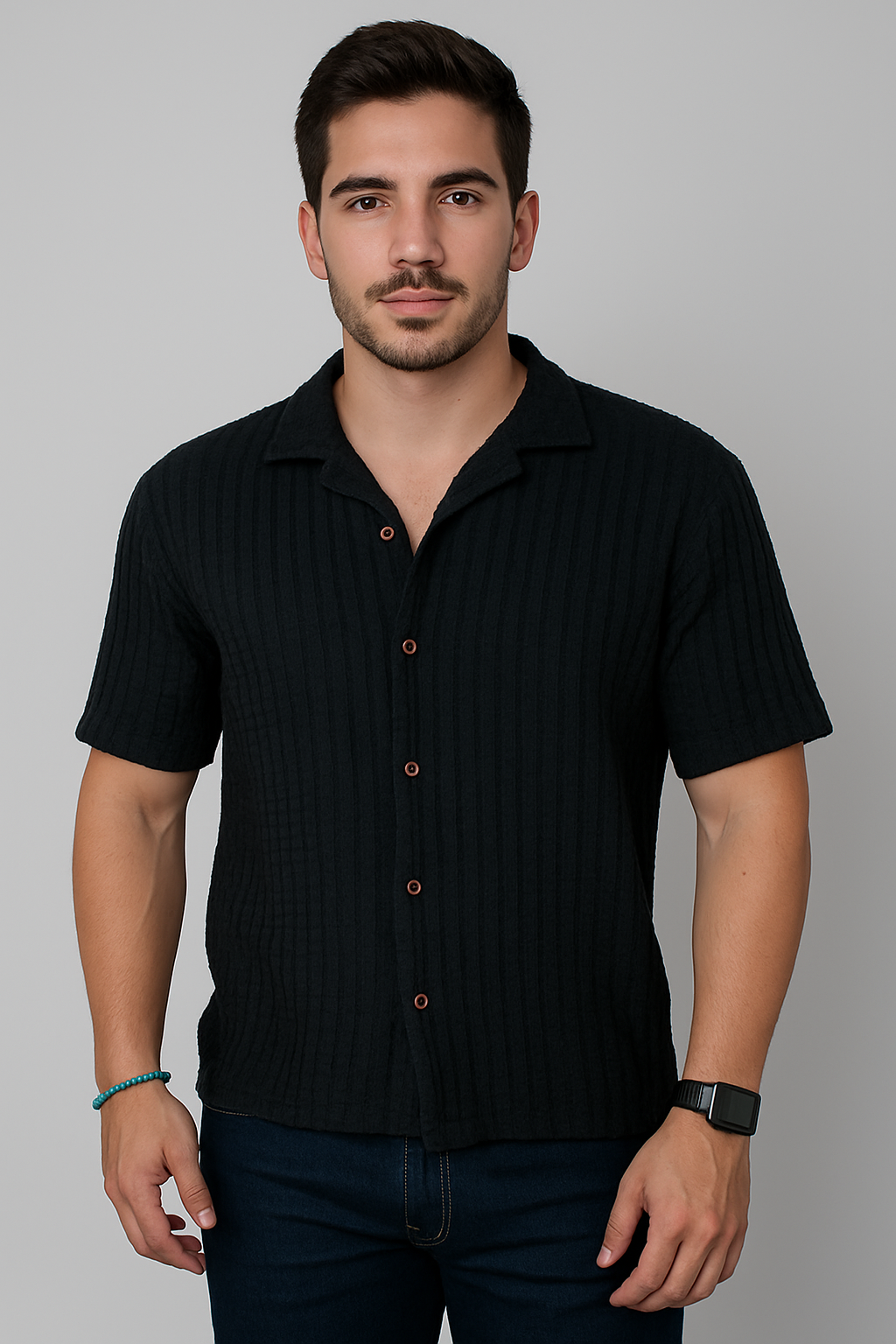 Camisa manga corta Agnor para caballero Negro oversize Mod. HAgCC18