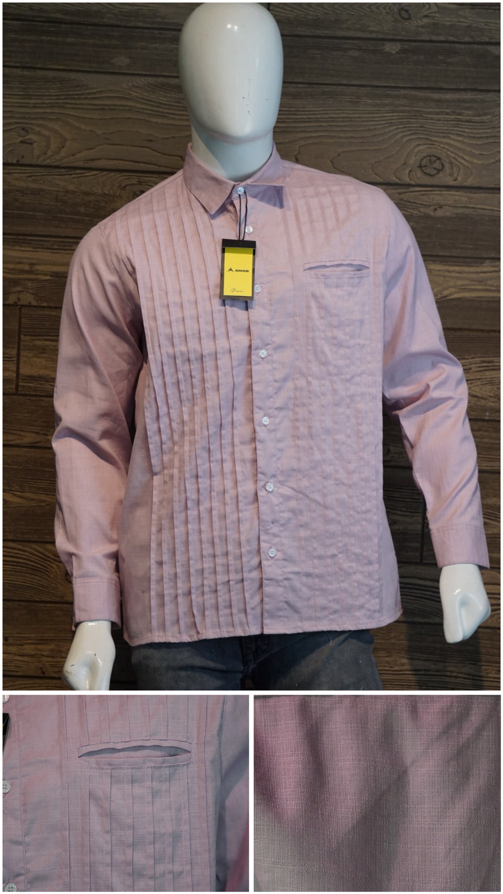 Camisa guayabera manga larga Agnor para caballero presidencial rosa tipo lino premium Mod. HAgCL39