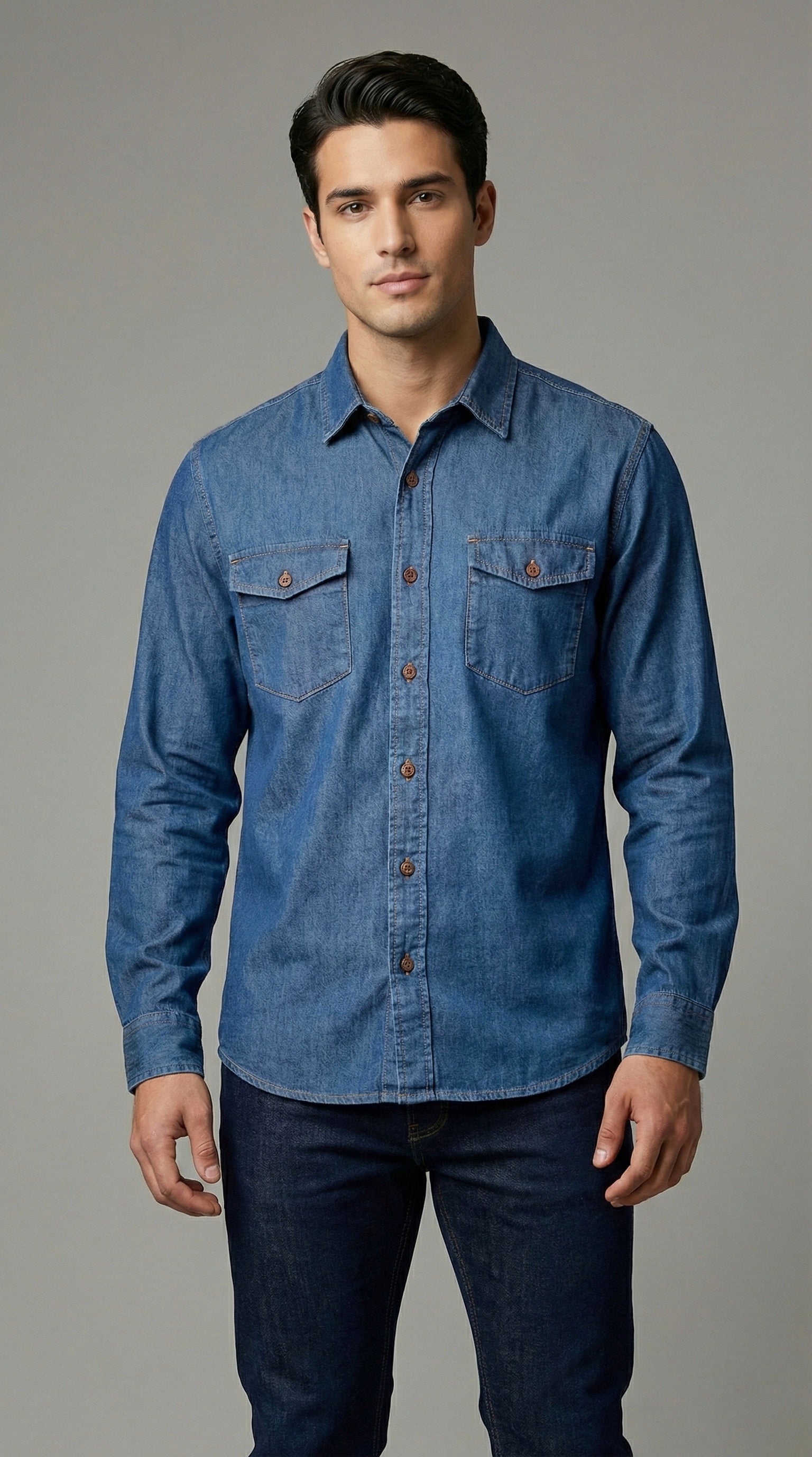 Camisa mezclilla manga larga Agnor para caballero tejido premium azul Mod. HAgCL33