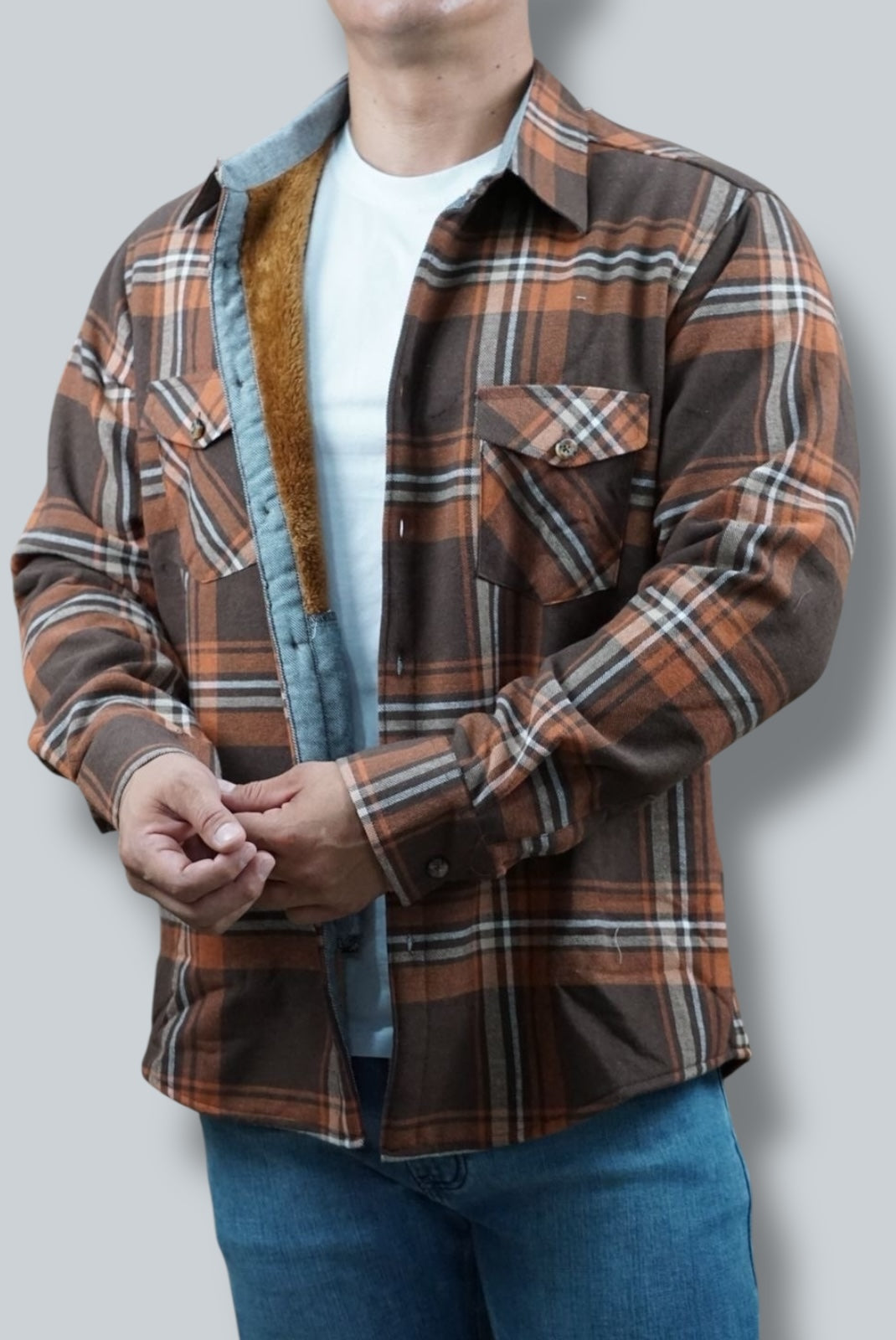 Camisola aborregada manga larga Agnor para caballero Ocre franela premium Mod. HAgCL21