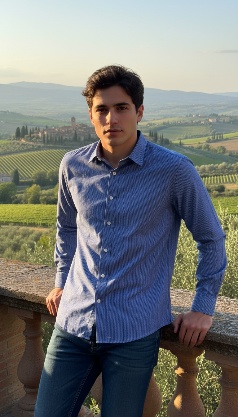 Camisa micro rayas manga larga Agnor para caballero Marino algodón premium Mod. HAgCL25